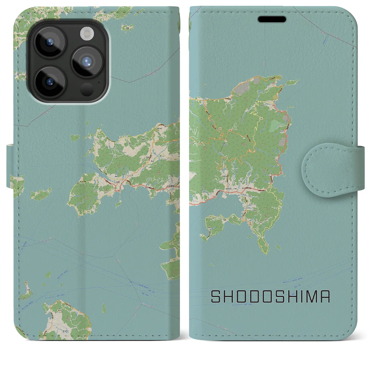 【小豆島(香川県)】地図柄iPhoneケース(手帳タイプ)ナチュラル・iPhone 15 Pro Max 用