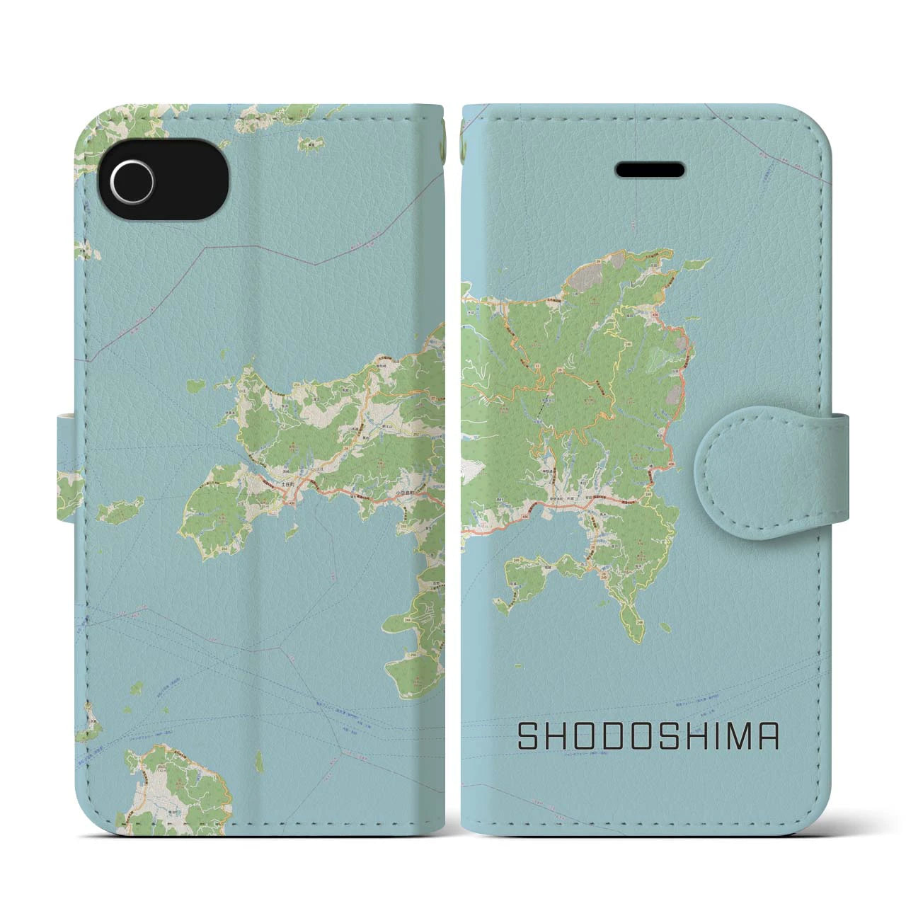 【小豆島(香川県)】地図柄iPhoneケース(手帳タイプ)ナチュラル・iPhone SE(第3 / 第2世代) / 8 / 7 / 6s / 6 用