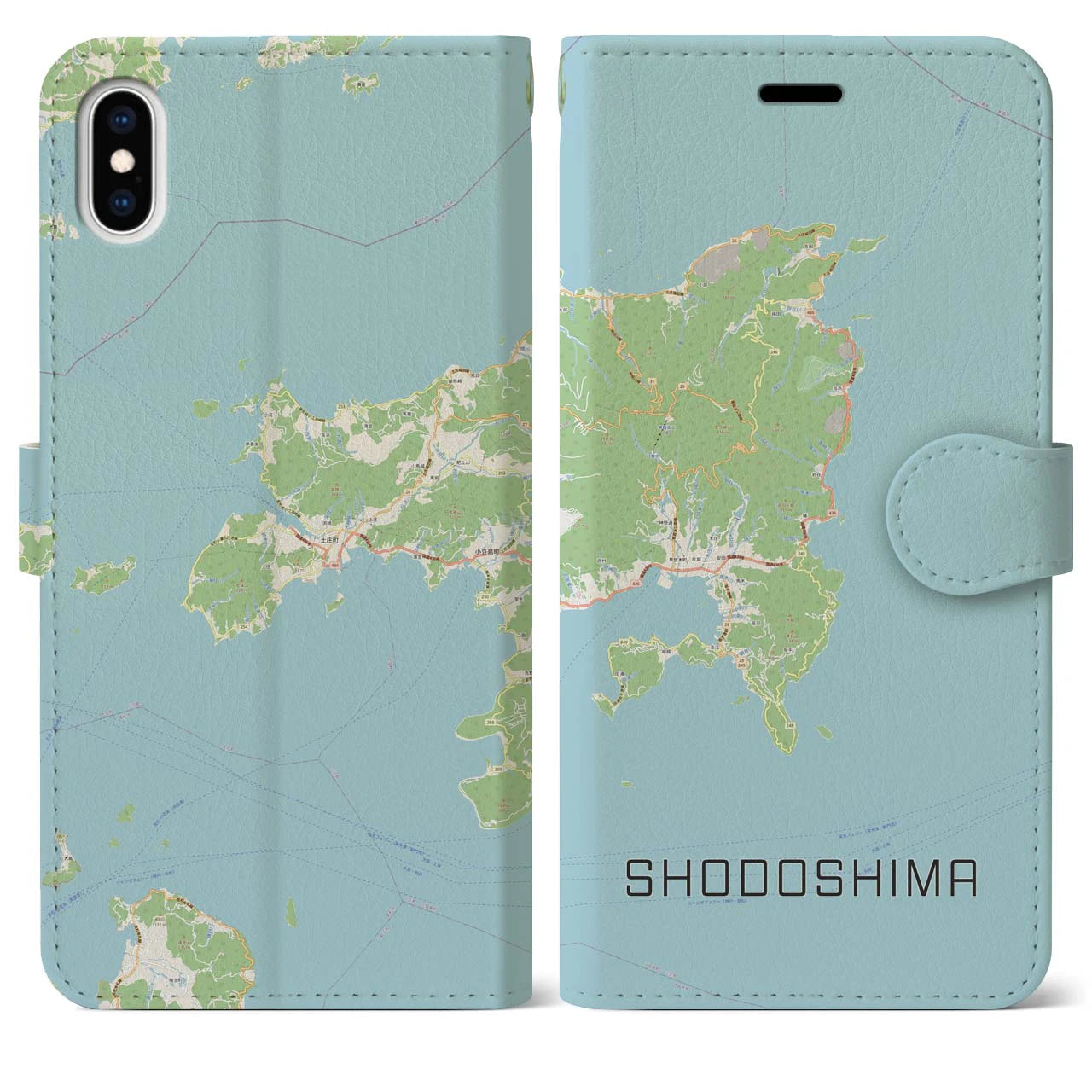 【小豆島(香川県)】地図柄iPhoneケース(手帳タイプ)ナチュラル・iPhone XS Max 用