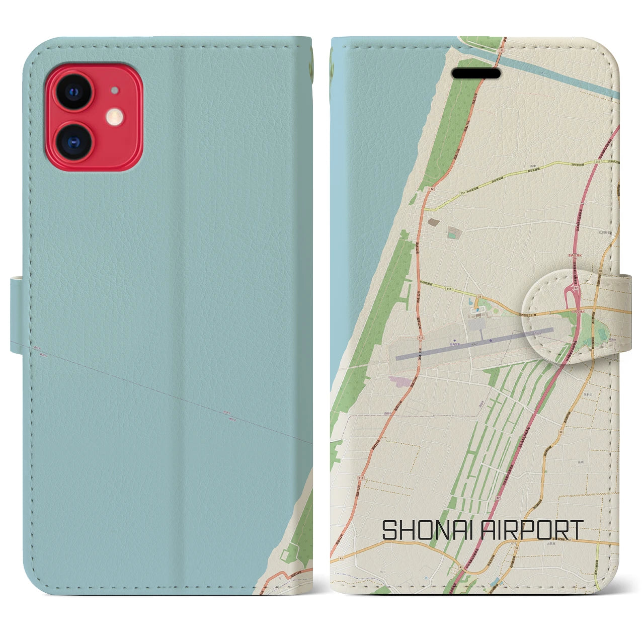 【庄内空港(山形県)】地図柄iPhoneケース(手帳タイプ)ナチュラル・iPhone 11 用