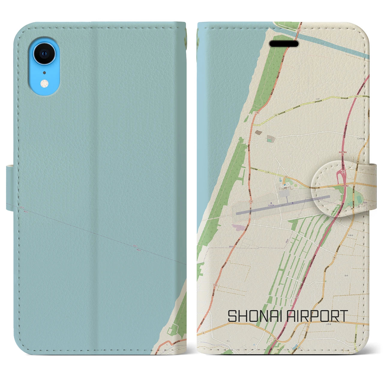 【庄内空港(山形県)】地図柄iPhoneケース(手帳タイプ)ナチュラル・iPhone XR 用