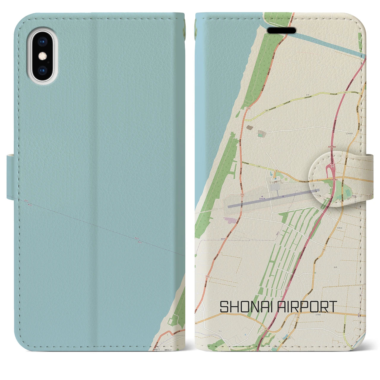 【庄内空港(山形県)】地図柄iPhoneケース(手帳タイプ)ナチュラル・iPhone XS Max 用