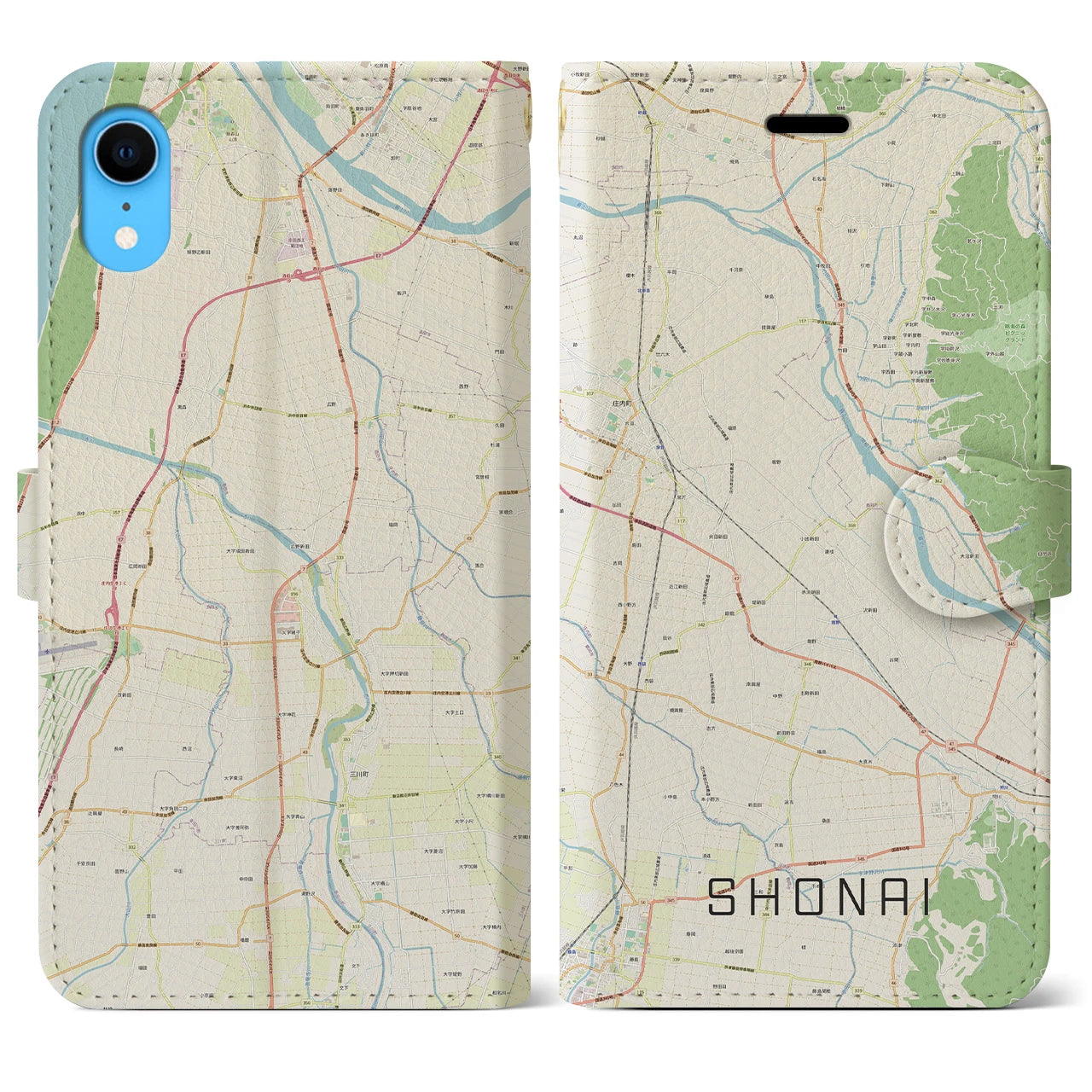 【庄内(山形県)】地図柄iPhoneケース(手帳タイプ)ナチュラル・iPhone XR 用