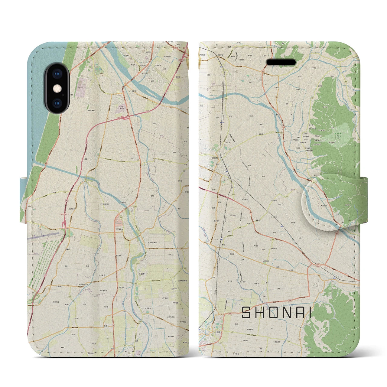 【庄内(山形県)】地図柄iPhoneケース(手帳タイプ)ナチュラル・iPhone XS / X 用