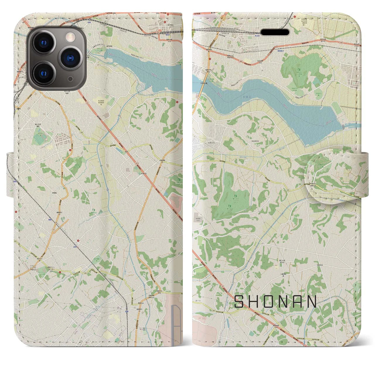 【沼南(千葉県)】地図柄iPhoneケース(手帳タイプ)ナチュラル・iPhone 11 Pro Max 用