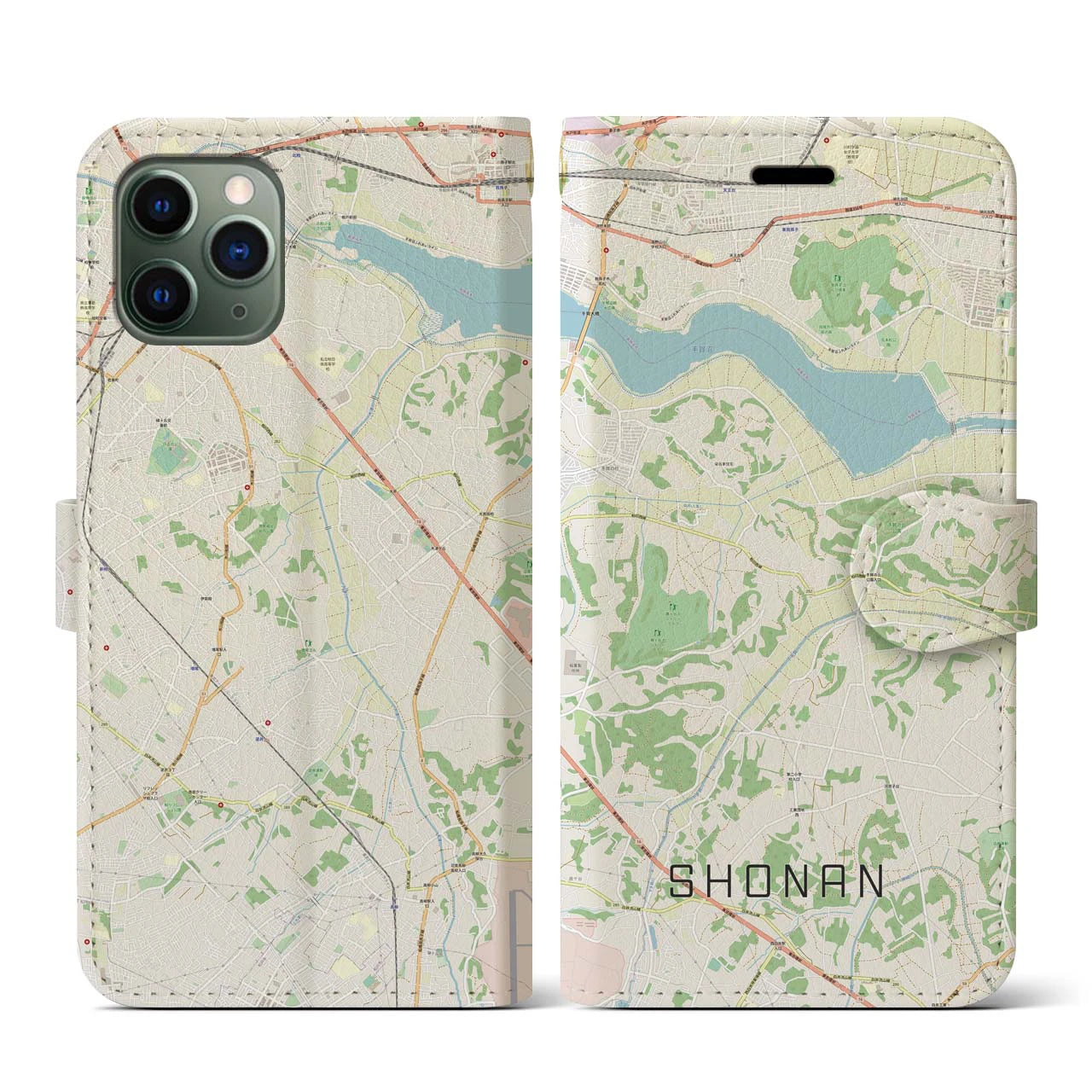 【沼南(千葉県)】地図柄iPhoneケース(手帳タイプ)ナチュラル・iPhone 11 Pro 用