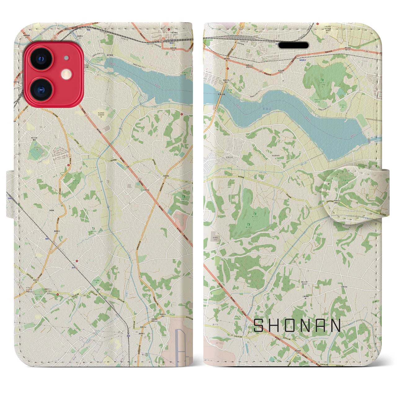 【沼南(千葉県)】地図柄iPhoneケース(手帳タイプ)ナチュラル・iPhone 11 用