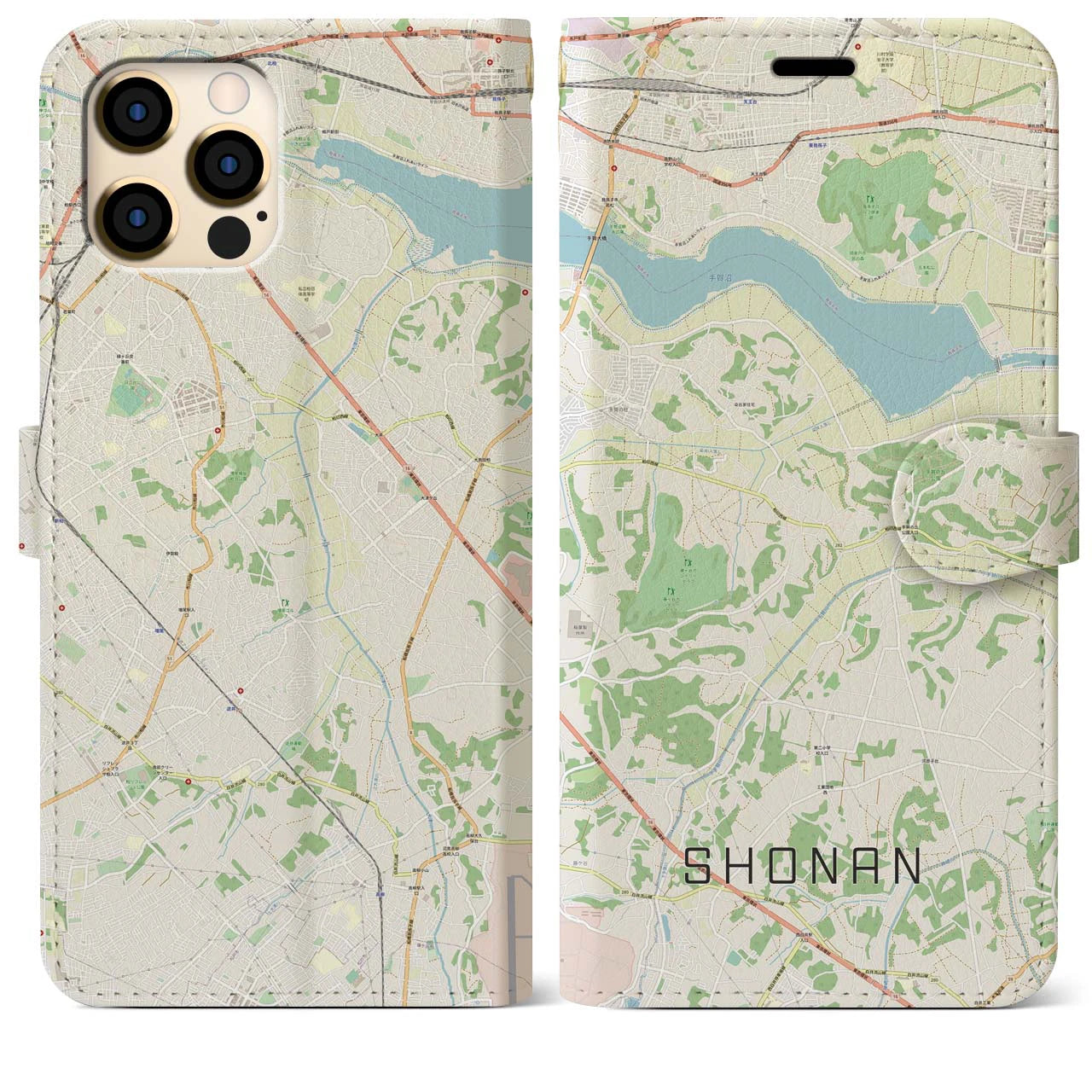 【沼南(千葉県)】地図柄iPhoneケース(手帳タイプ)ナチュラル・iPhone 12 Pro Max 用