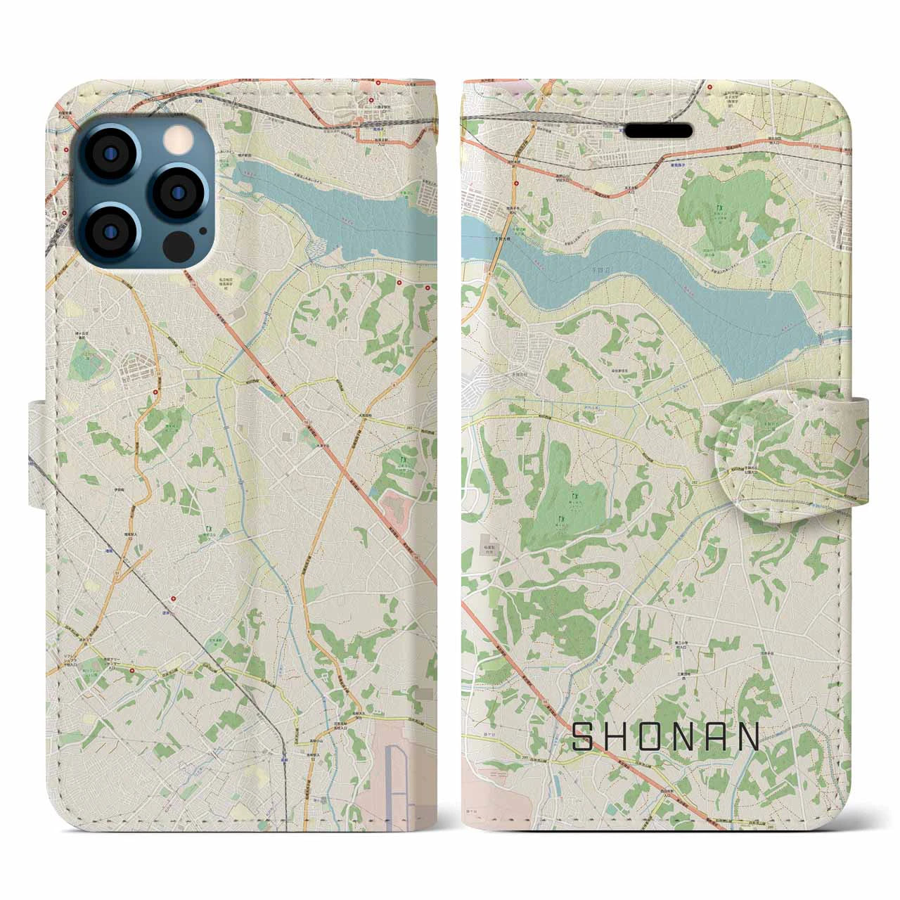 【沼南(千葉県)】地図柄iPhoneケース(手帳タイプ)ナチュラル・iPhone 12 / 12 Pro 用