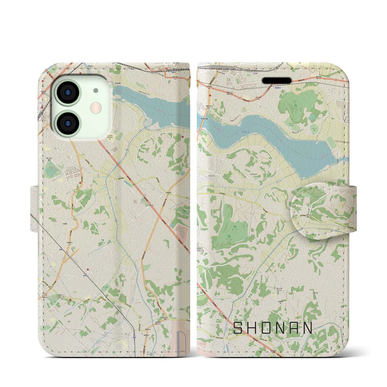 【沼南(千葉県)】地図柄iPhoneケース(手帳タイプ)ナチュラル・iPhone 12 mini 用