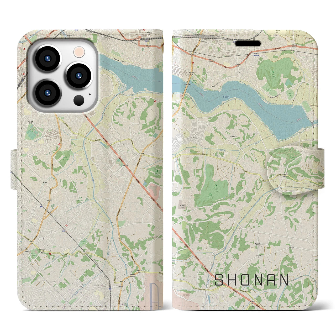 【沼南(千葉県)】地図柄iPhoneケース(手帳タイプ)ナチュラル・iPhone 13 Pro 用