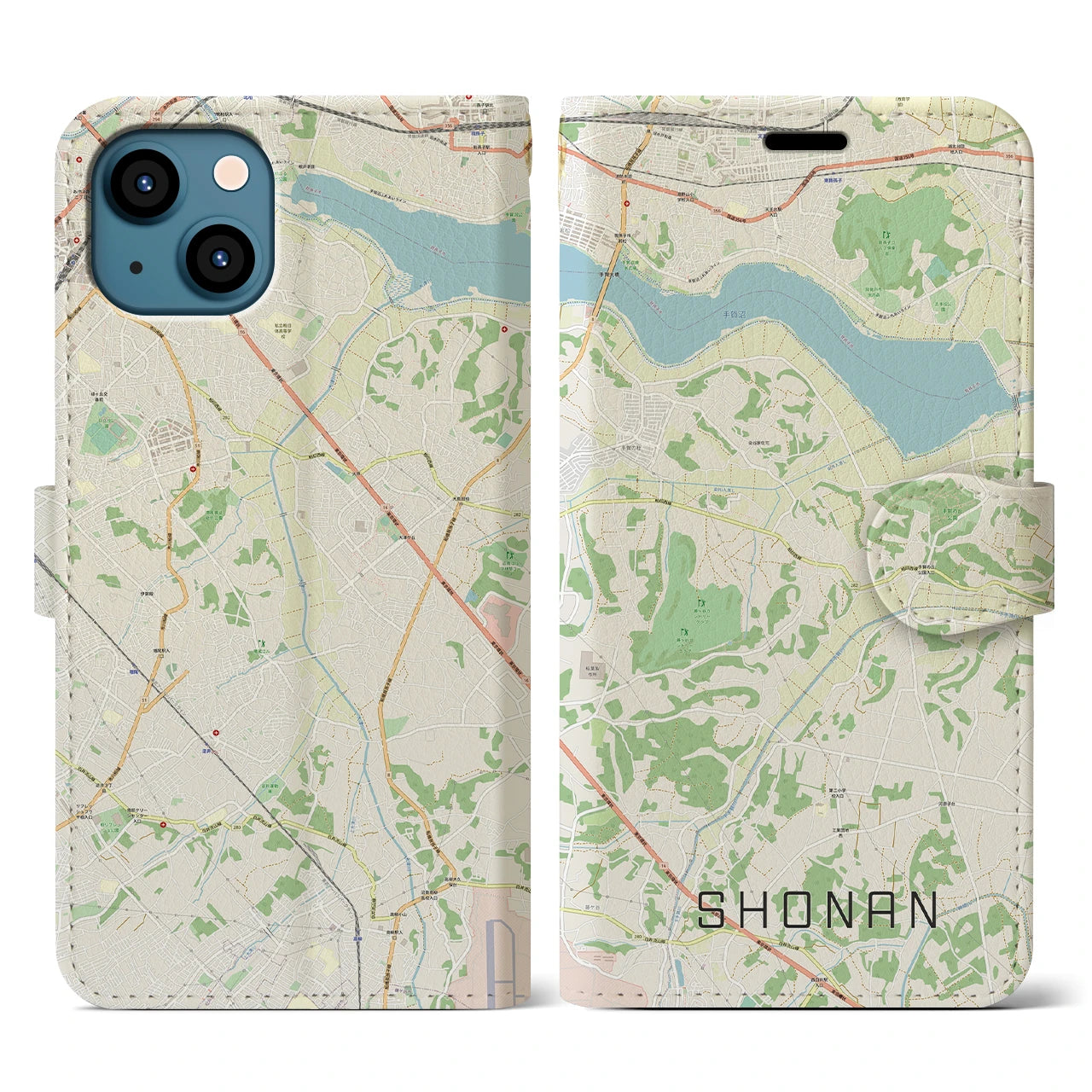 【沼南(千葉県)】地図柄iPhoneケース(手帳タイプ)ナチュラル・iPhone 13 用