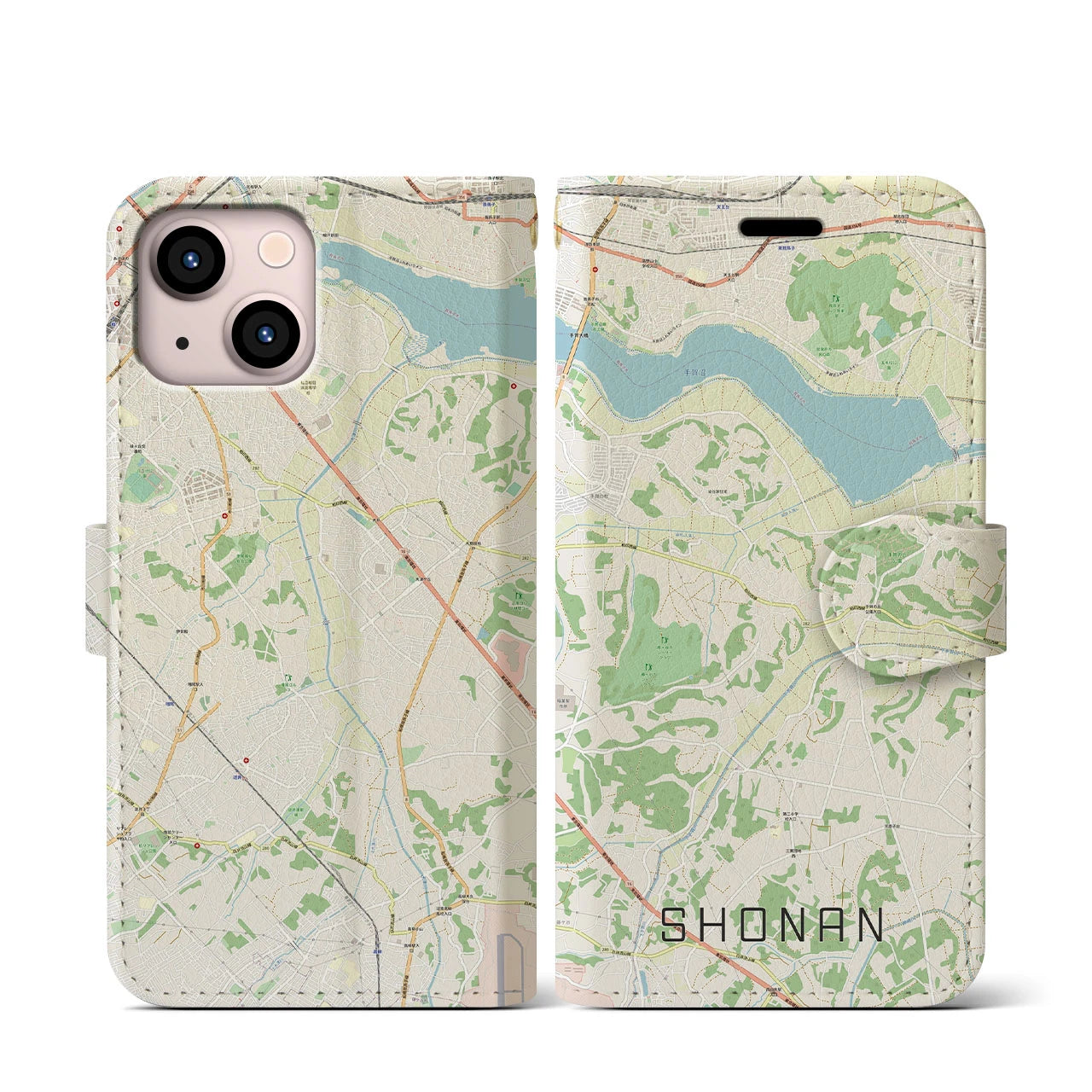 【沼南(千葉県)】地図柄iPhoneケース(手帳タイプ)ナチュラル・iPhone 13 mini 用