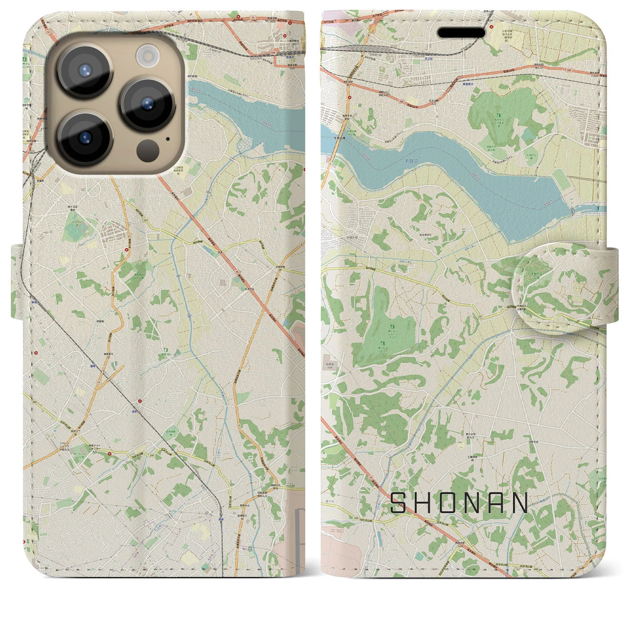 【沼南(千葉県)】地図柄iPhoneケース(手帳タイプ)ナチュラル・iPhone 14 Pro Max 用