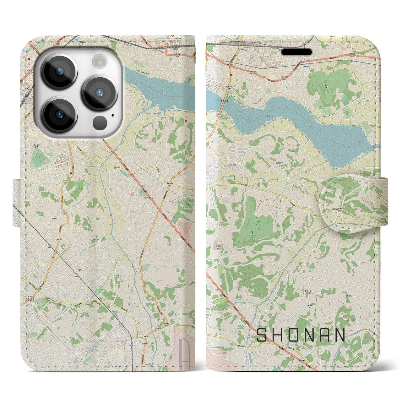 【沼南(千葉県)】地図柄iPhoneケース(手帳タイプ)ナチュラル・iPhone 14 Pro 用