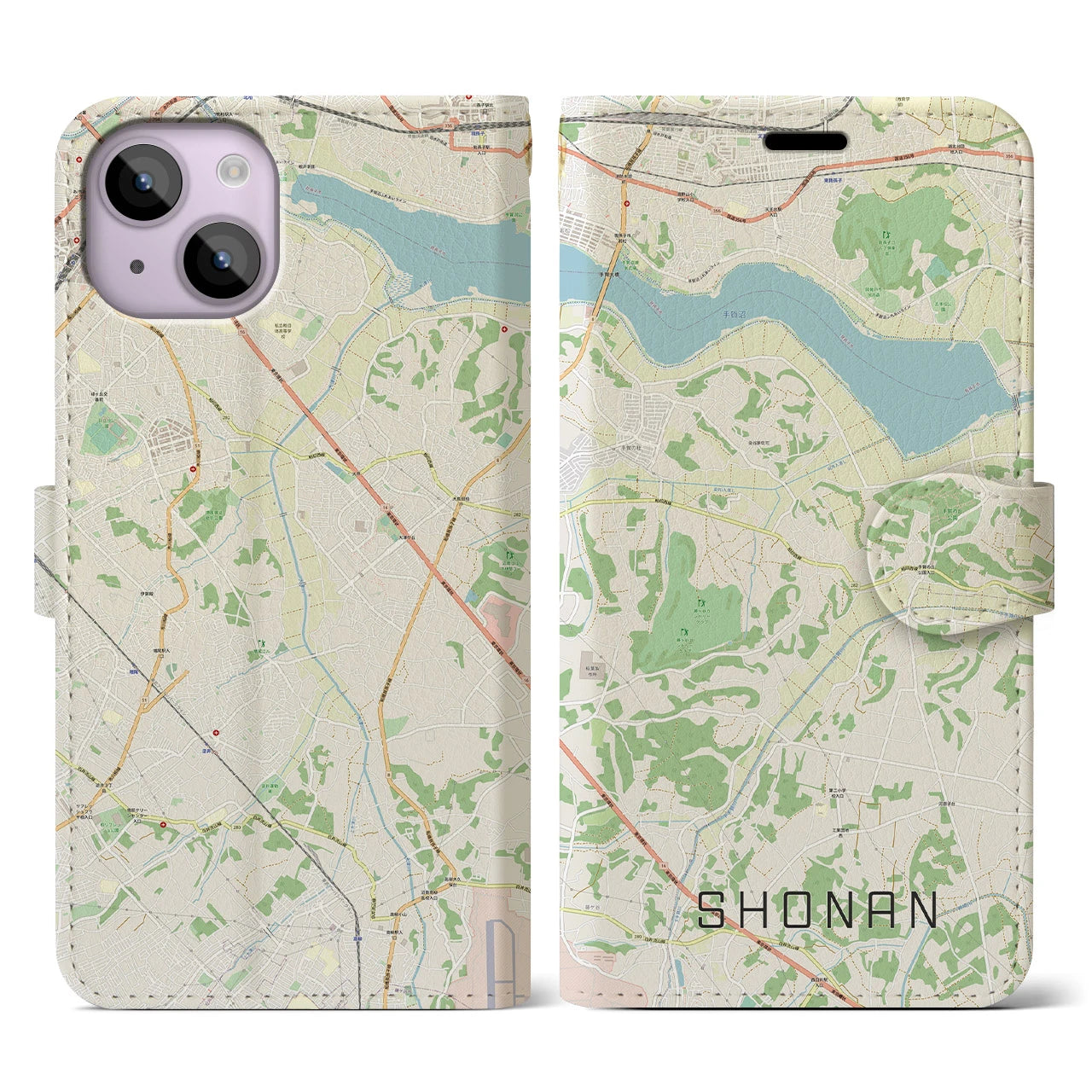 【沼南(千葉県)】地図柄iPhoneケース(手帳タイプ)ナチュラル・iPhone 14 用