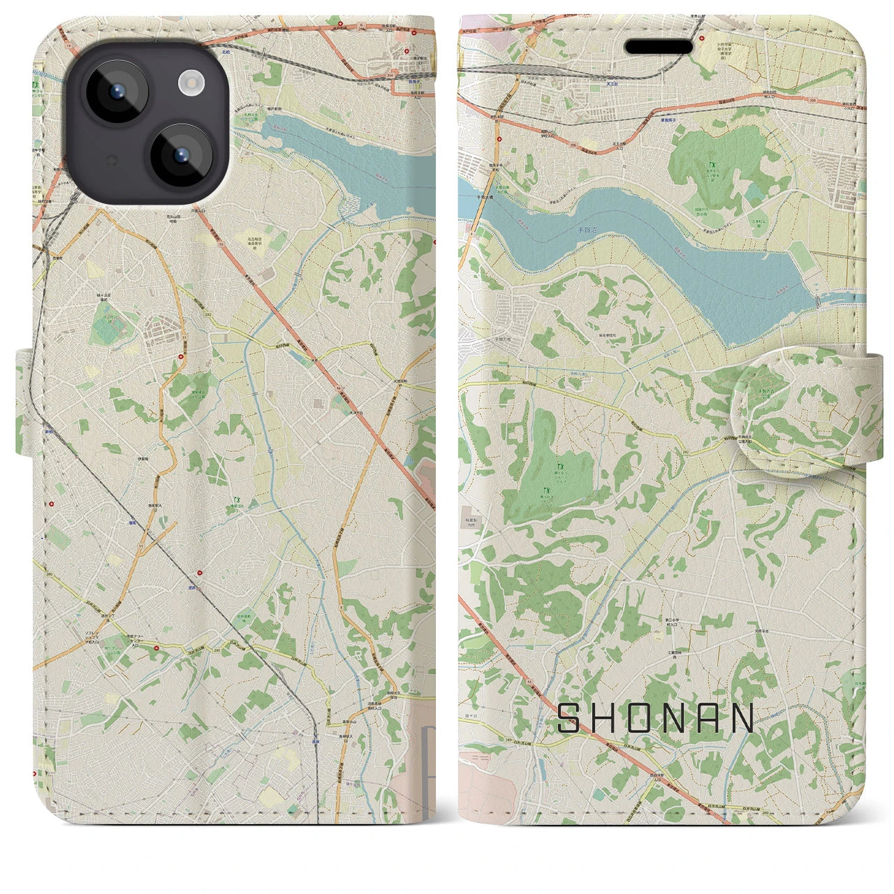 【沼南(千葉県)】地図柄iPhoneケース(手帳タイプ)ナチュラル・iPhone 14 Plus 用