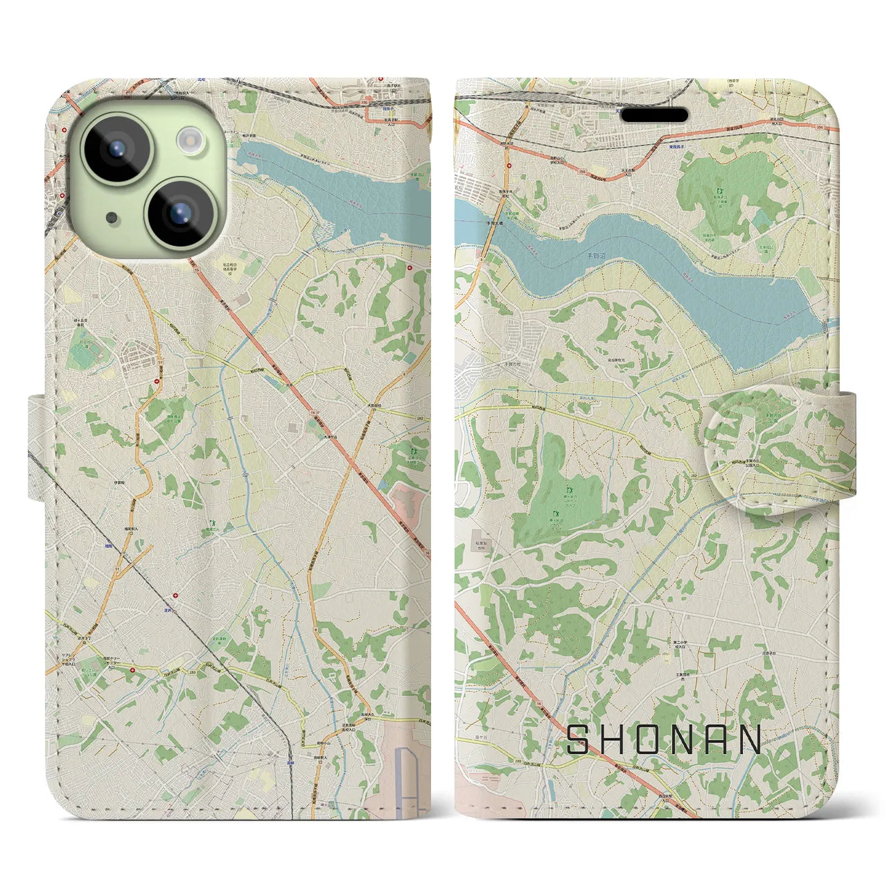 【沼南(千葉県)】地図柄iPhoneケース(手帳タイプ)ナチュラル・iPhone 15 用