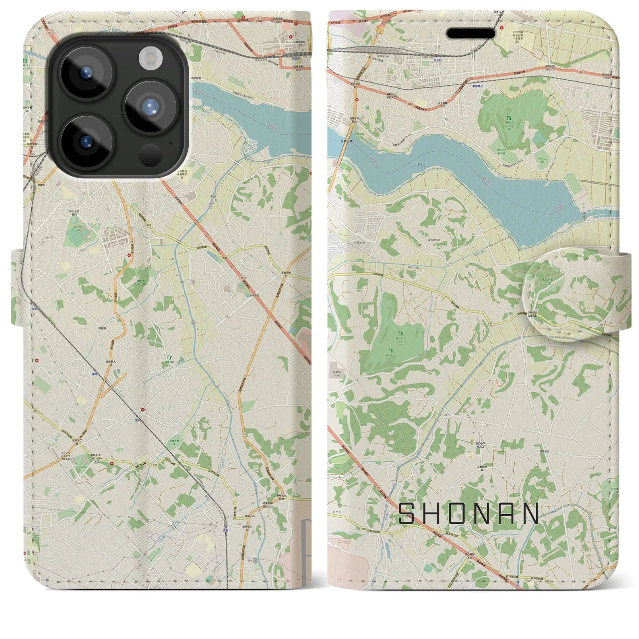 【沼南(千葉県)】地図柄iPhoneケース(手帳タイプ)ナチュラル・iPhone 15 Pro Max 用