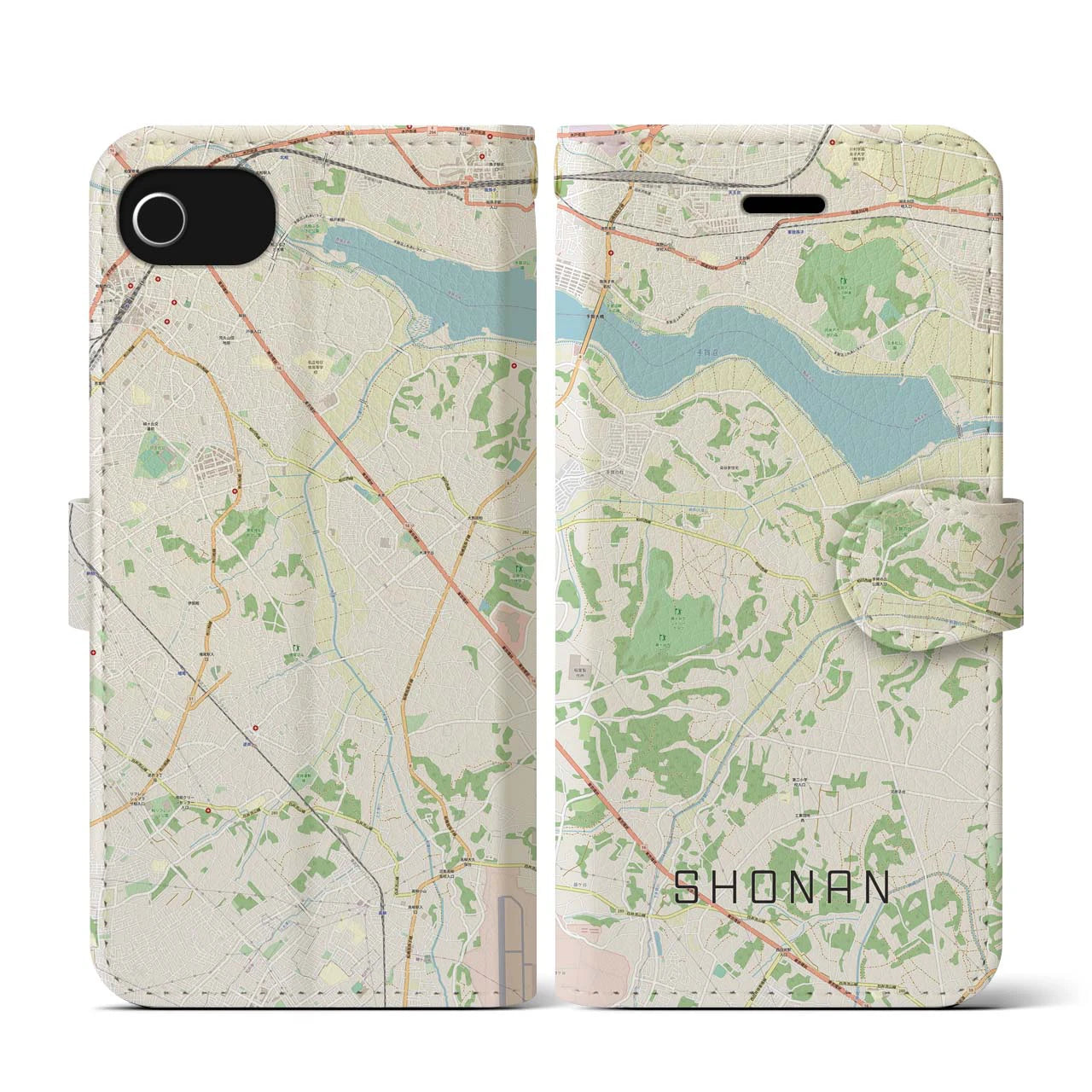 【沼南(千葉県)】地図柄iPhoneケース(手帳タイプ)ナチュラル・iPhone SE(第3 / 第2世代) / 8 / 7 / 6s / 6 用