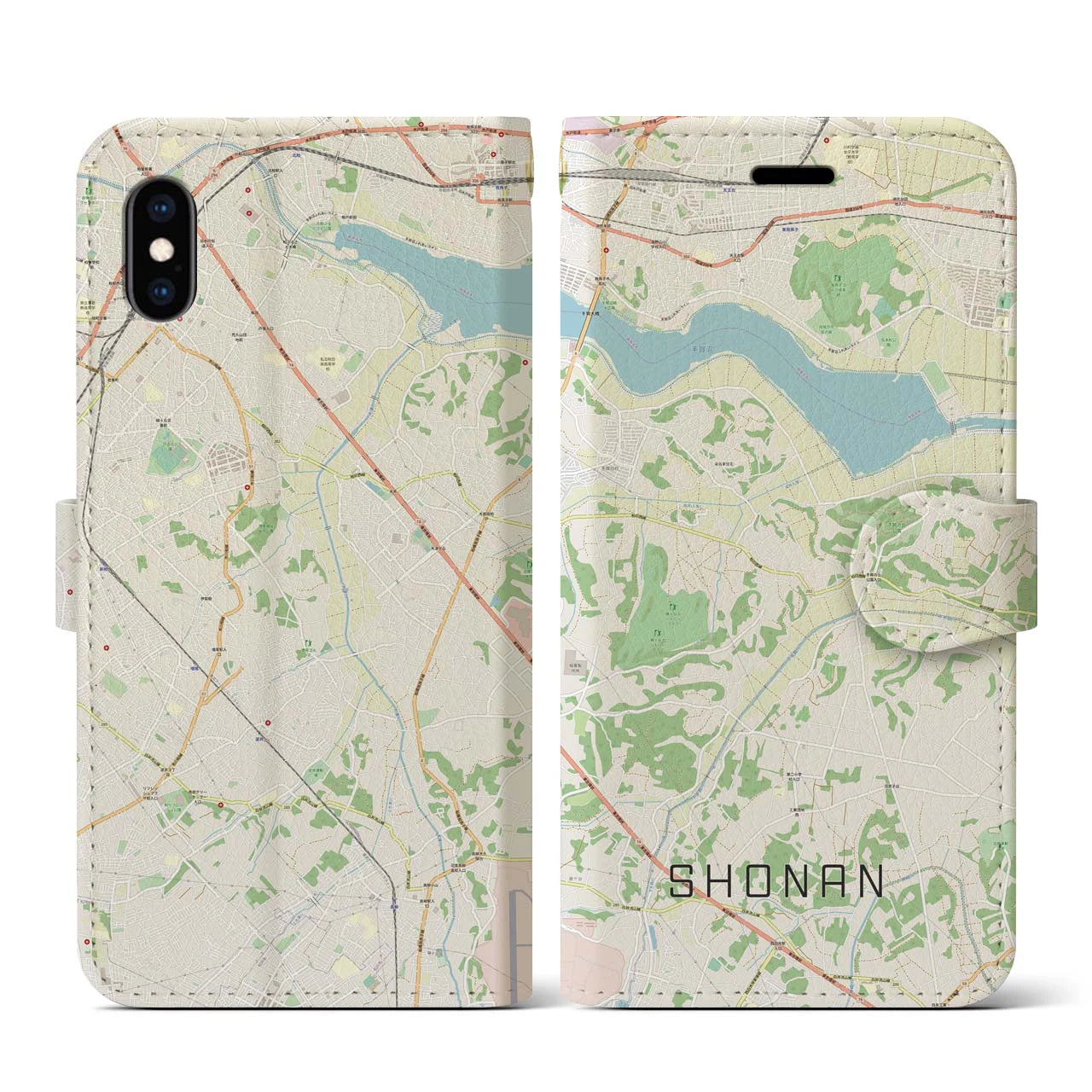 【沼南(千葉県)】地図柄iPhoneケース(手帳タイプ)ナチュラル・iPhone XS / X 用