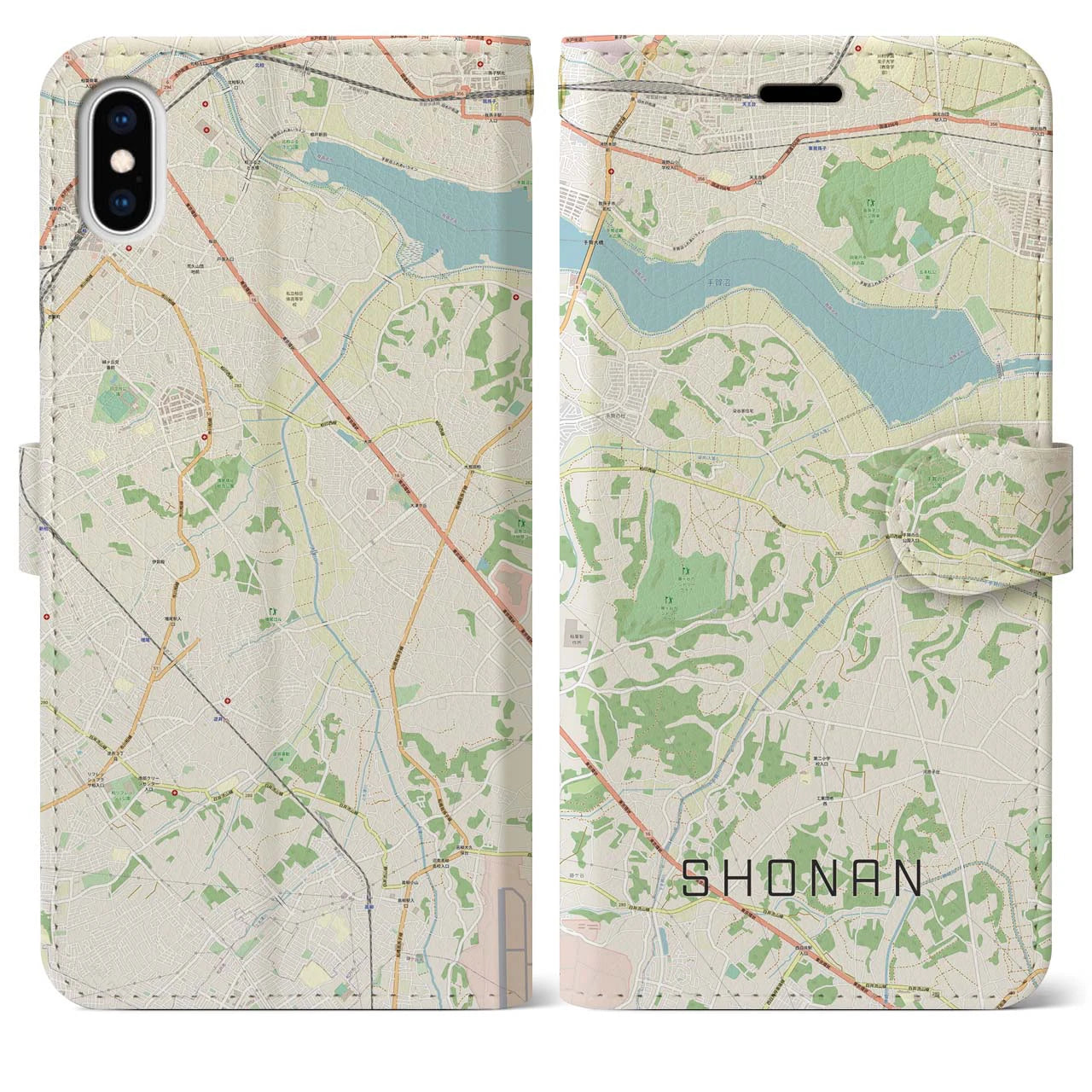 【沼南(千葉県)】地図柄iPhoneケース(手帳タイプ)ナチュラル・iPhone XS Max 用