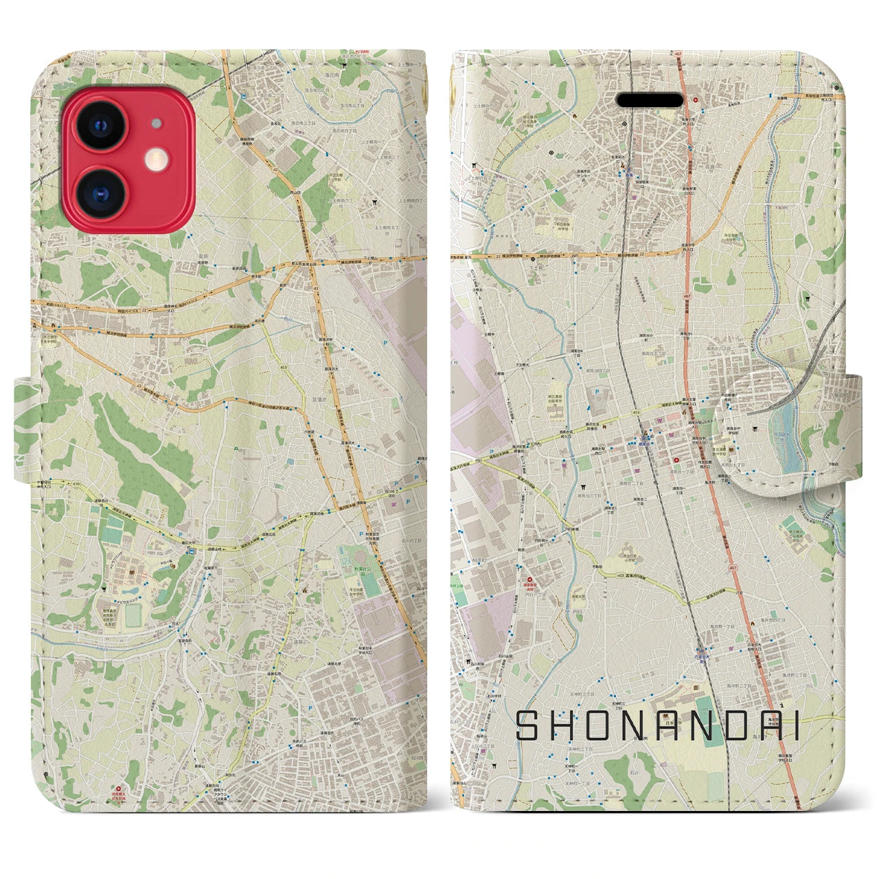 【湘南台(神奈川県)】地図柄iPhoneケース(手帳タイプ)ナチュラル・iPhone 11 用