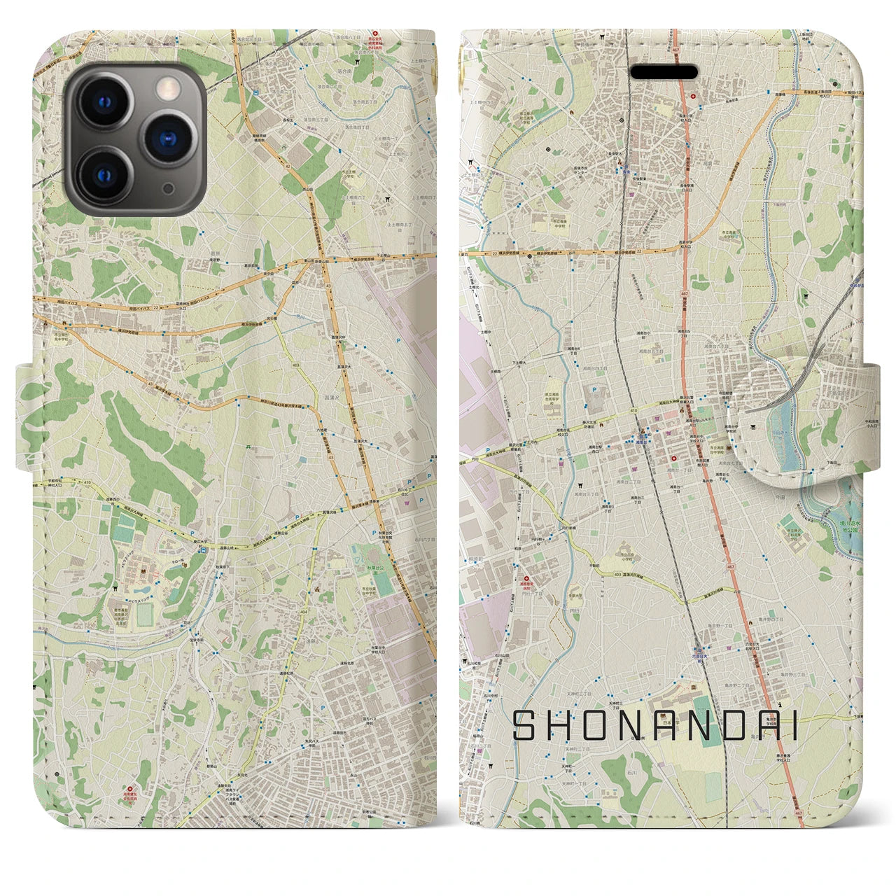 【湘南台(神奈川県)】地図柄iPhoneケース(手帳タイプ)ナチュラル・iPhone 11 Pro Max 用