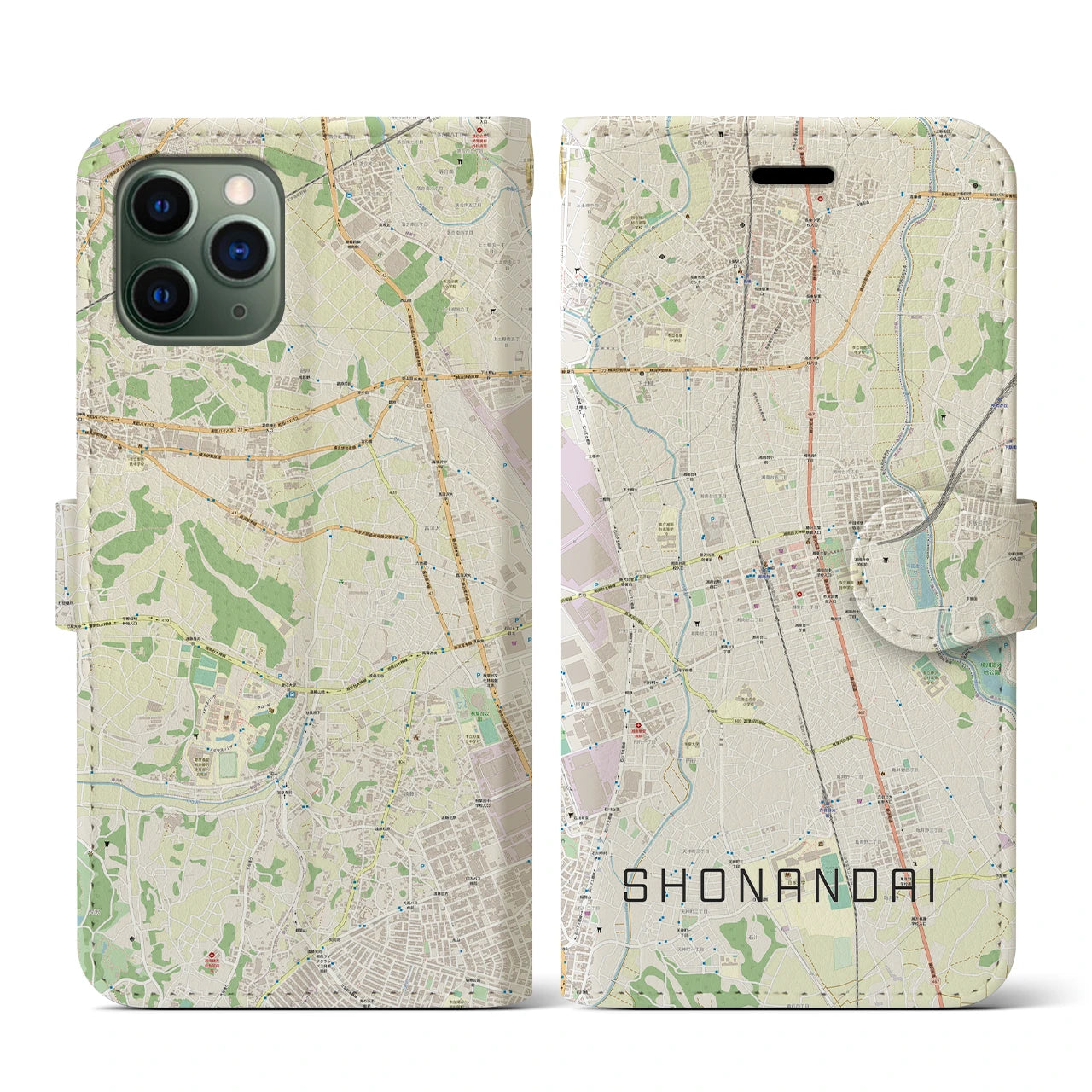 【湘南台(神奈川県)】地図柄iPhoneケース(手帳タイプ)ナチュラル・iPhone 11 Pro 用