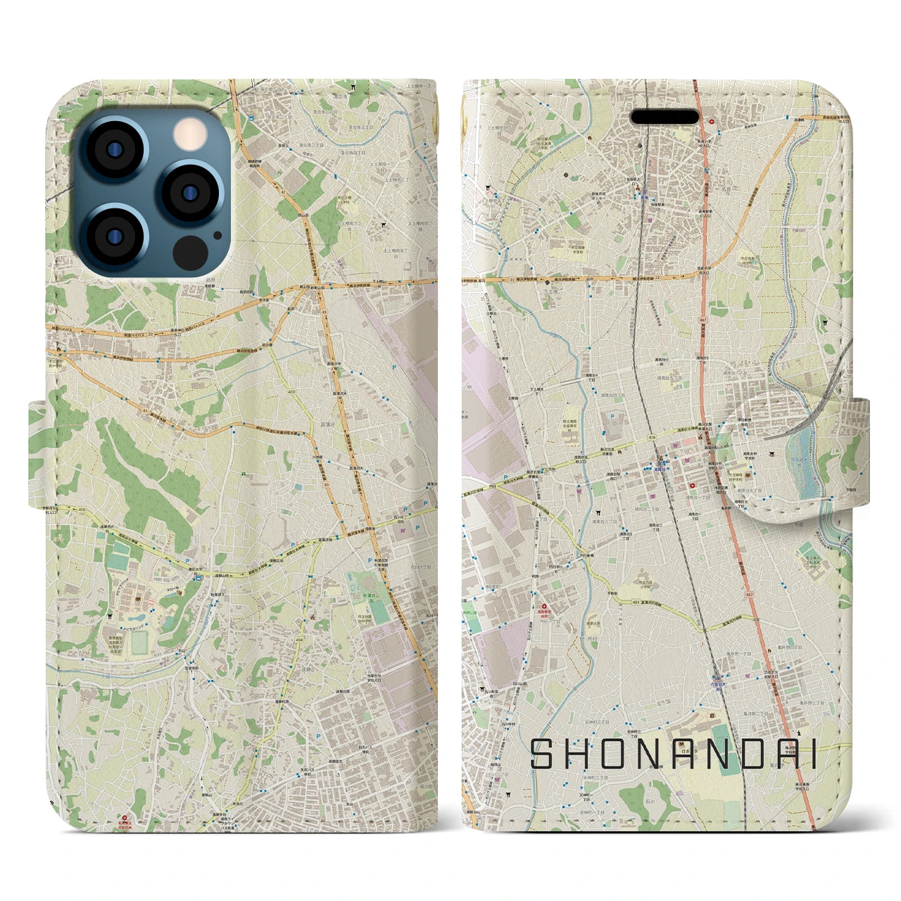 【湘南台(神奈川県)】地図柄iPhoneケース(手帳タイプ)ナチュラル・iPhone 12 / 12 Pro 用
