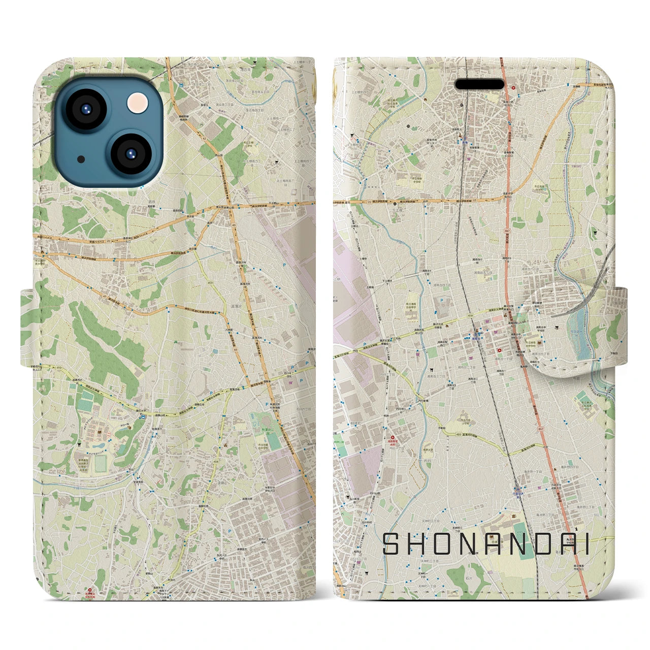 【湘南台(神奈川県)】地図柄iPhoneケース(手帳タイプ)ナチュラル・iPhone 13 用