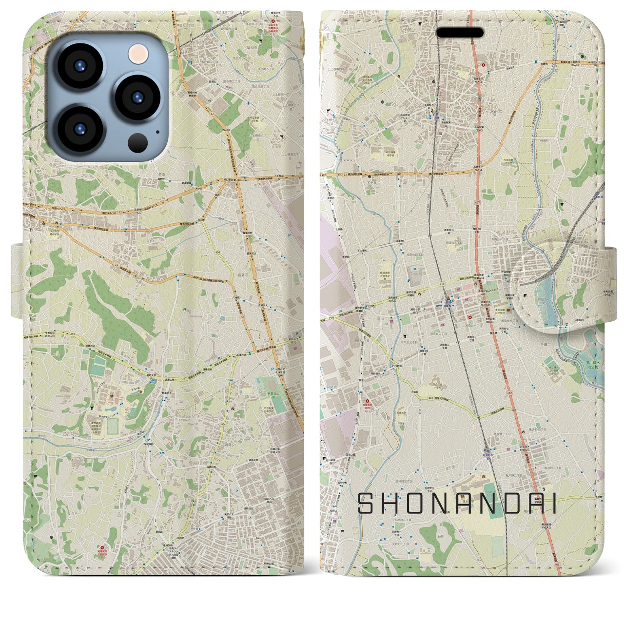 【湘南台(神奈川県)】地図柄iPhoneケース(手帳タイプ)ナチュラル・iPhone 13 Pro Max 用