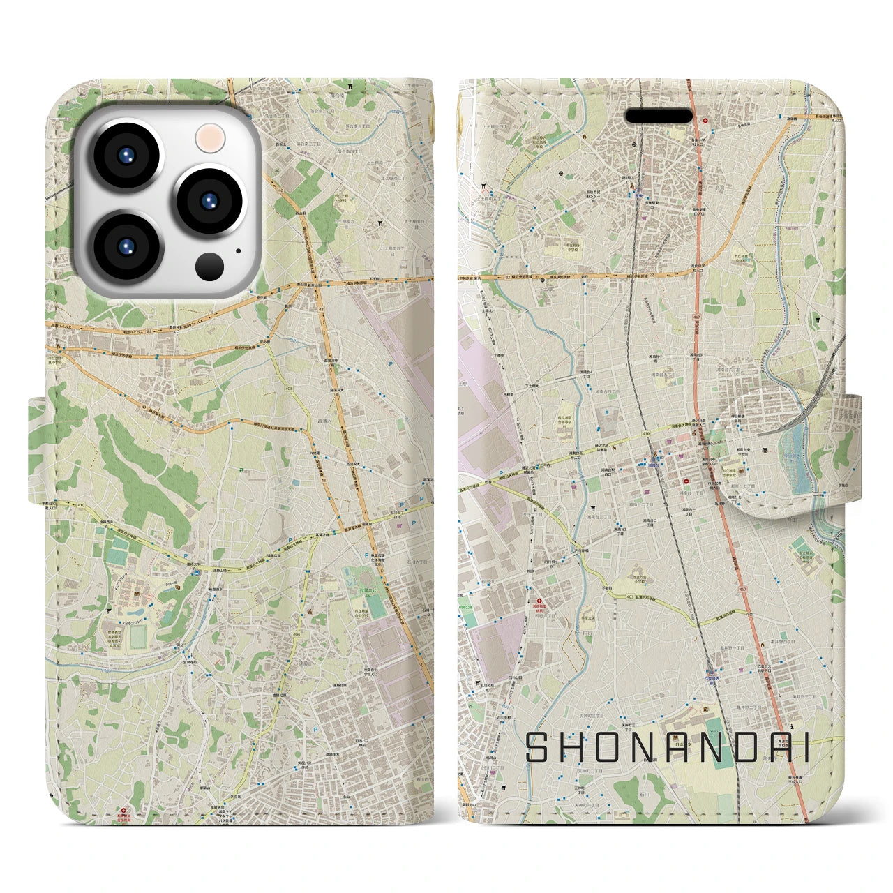 【湘南台(神奈川県)】地図柄iPhoneケース(手帳タイプ)ナチュラル・iPhone 13 Pro 用