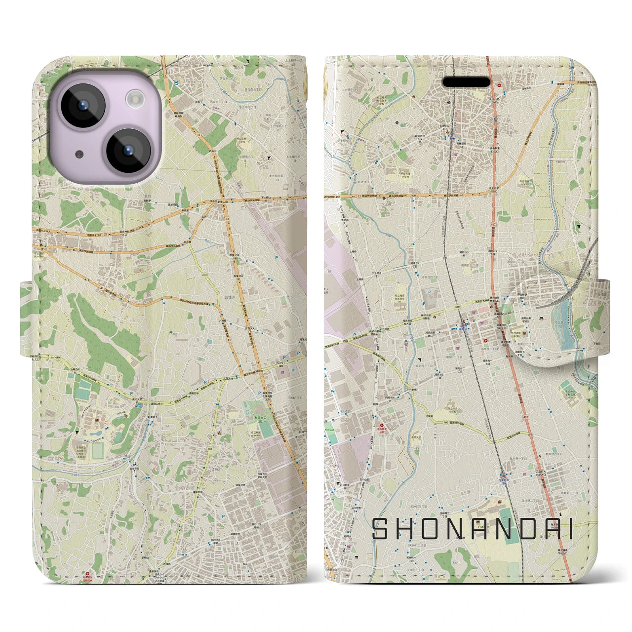 【湘南台(神奈川県)】地図柄iPhoneケース(手帳タイプ)ナチュラル・iPhone 14 用