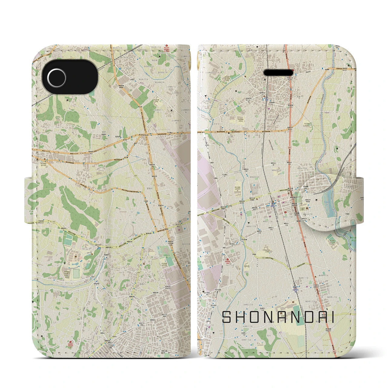 【湘南台(神奈川県)】地図柄iPhoneケース(手帳タイプ)ナチュラル・iPhone SE(第3 / 第2世代) / 8 / 7 / 6s / 6 用