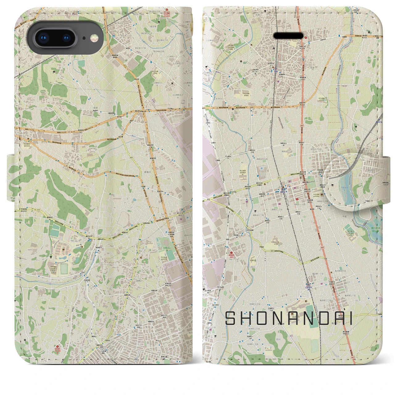 【湘南台(神奈川県)】地図柄iPhoneケース(手帳タイプ)ナチュラル・iPhone 8Plus /7Plus / 6sPlus / 6Plus 用