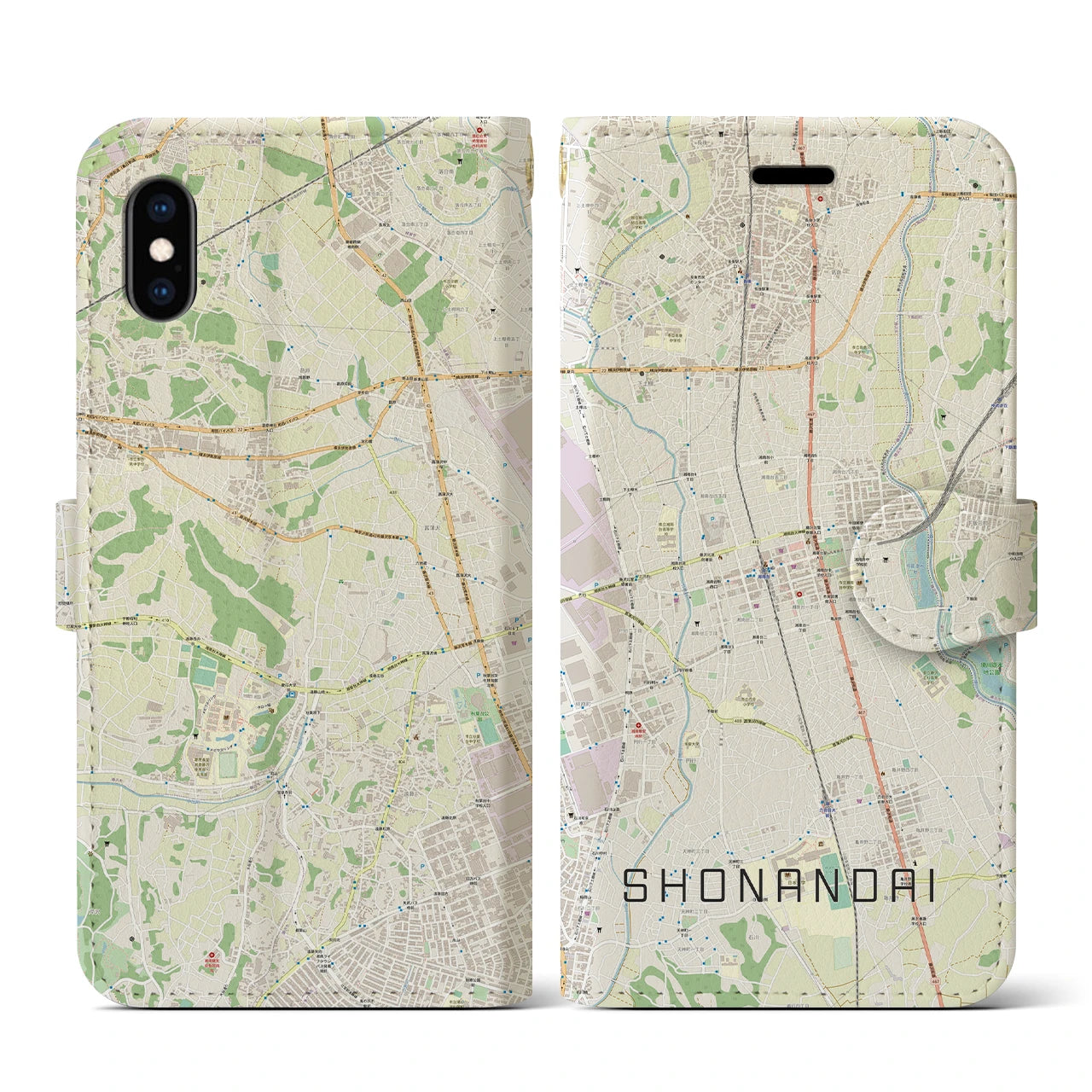 【湘南台(神奈川県)】地図柄iPhoneケース(手帳タイプ)ナチュラル・iPhone XS / X 用