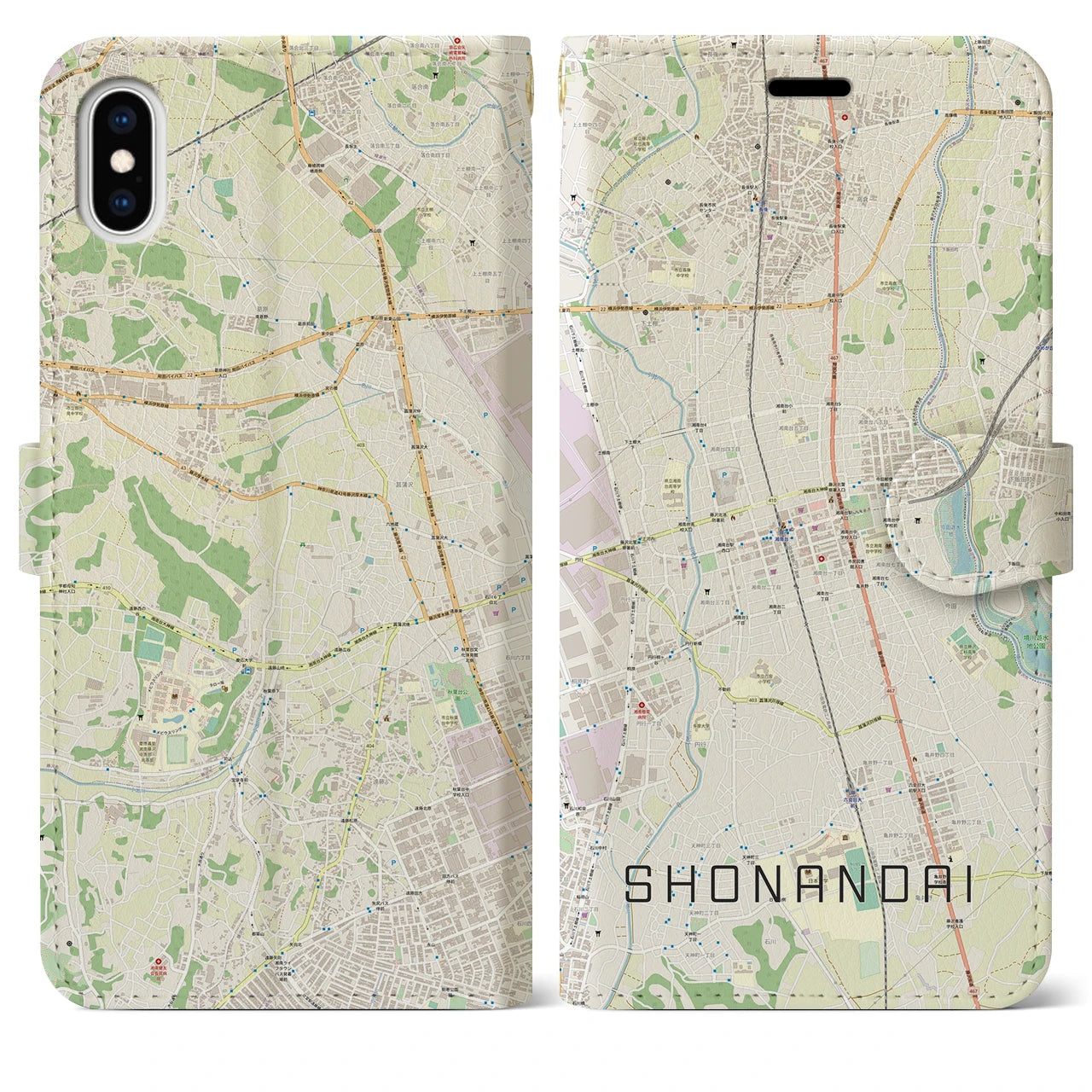 【湘南台(神奈川県)】地図柄iPhoneケース(手帳タイプ)ナチュラル・iPhone XS Max 用