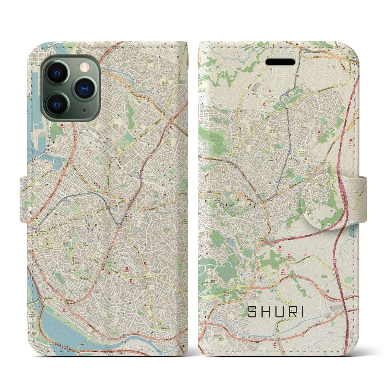 【首里(沖縄県)】地図柄iPhoneケース(手帳タイプ)ナチュラル・iPhone 11 Pro 用