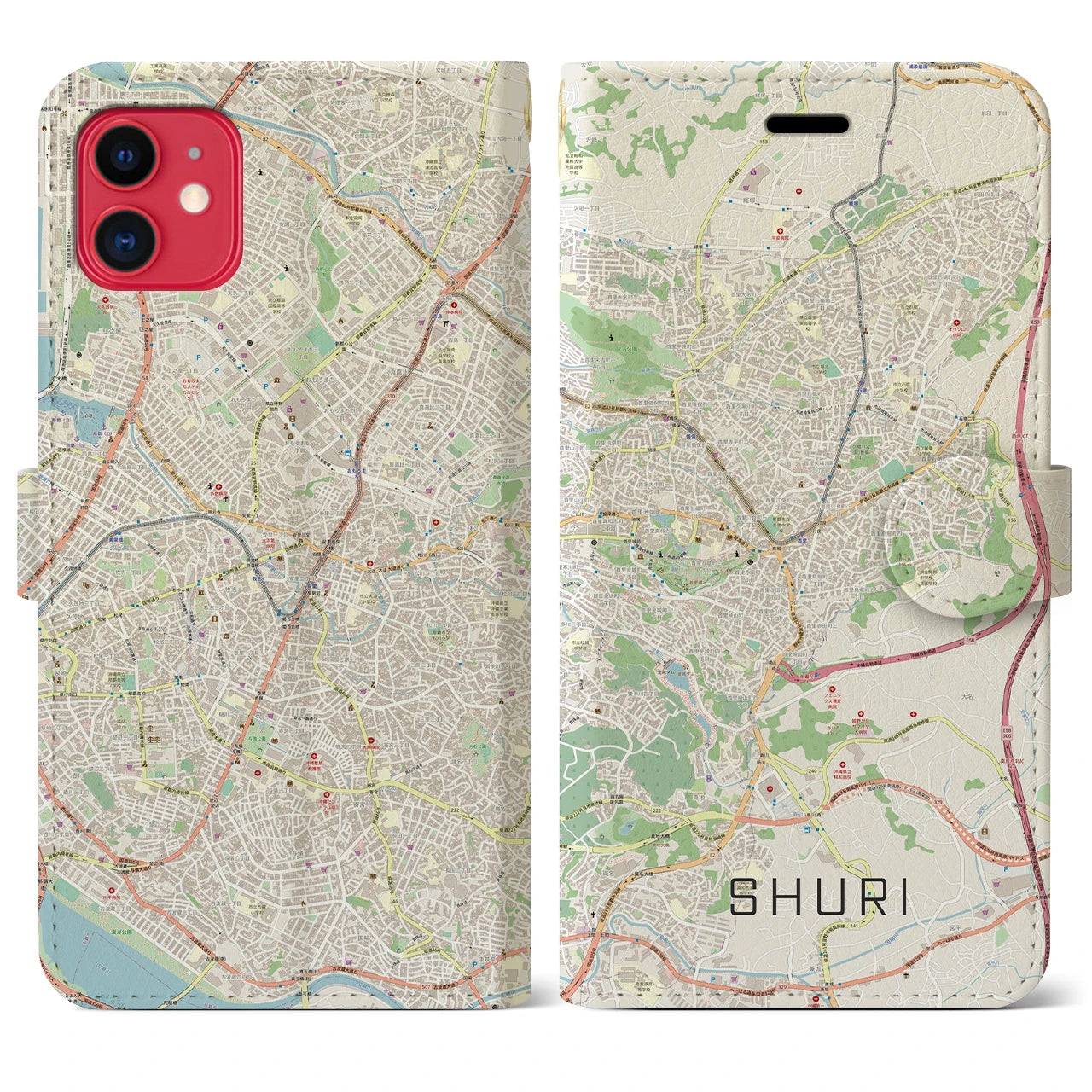 【首里(沖縄県)】地図柄iPhoneケース(手帳タイプ)ナチュラル・iPhone 11 用