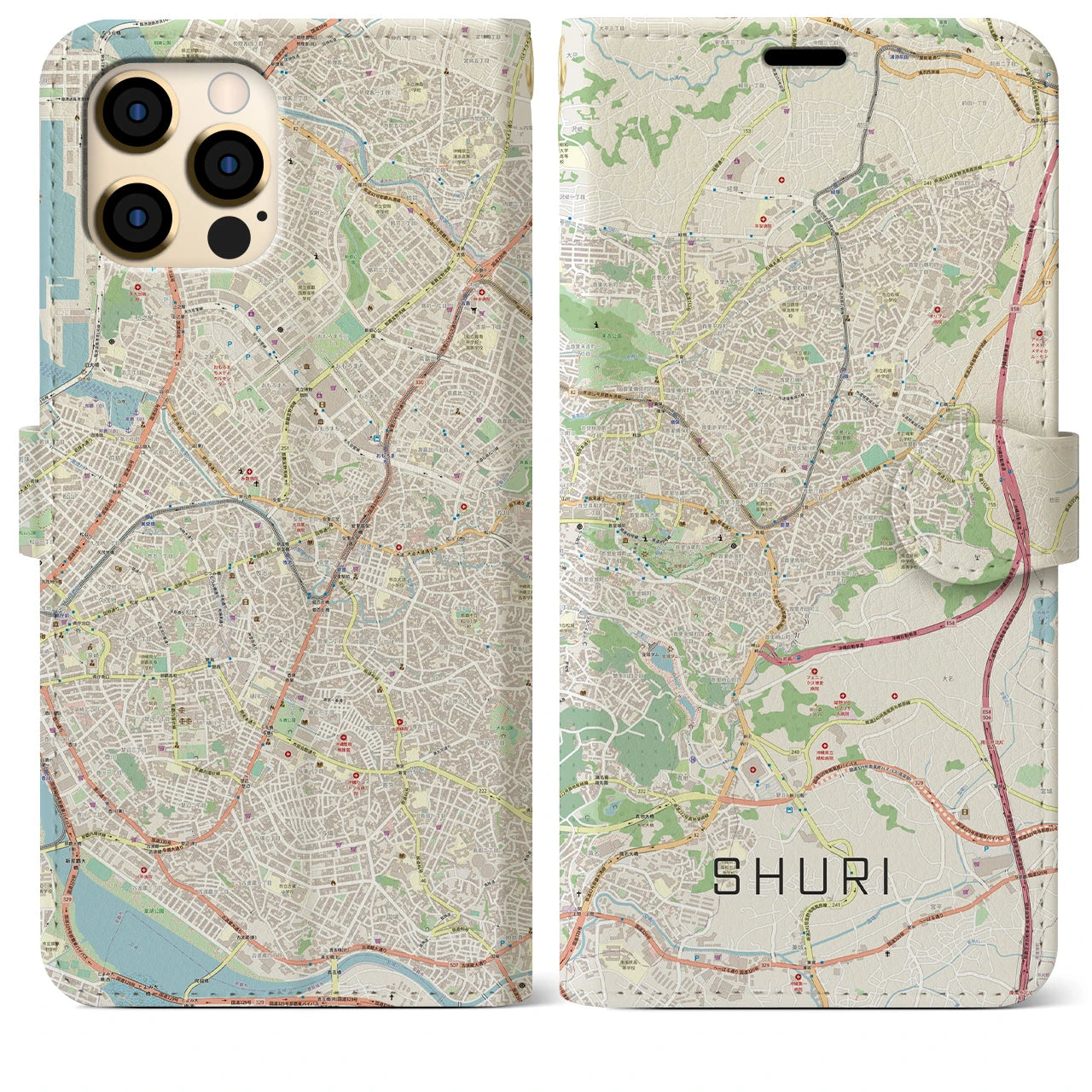【首里(沖縄県)】地図柄iPhoneケース(手帳タイプ)ナチュラル・iPhone 12 Pro Max 用