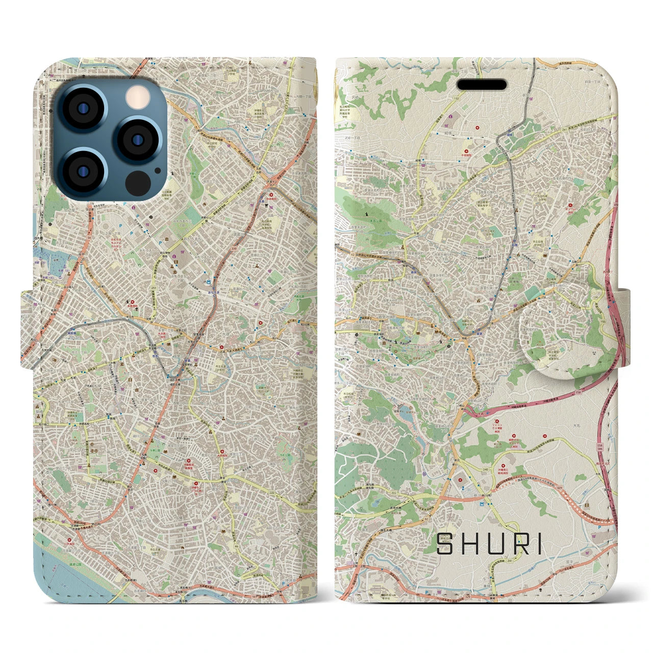 【首里(沖縄県)】地図柄iPhoneケース(手帳タイプ)ナチュラル・iPhone 12 / 12 Pro 用