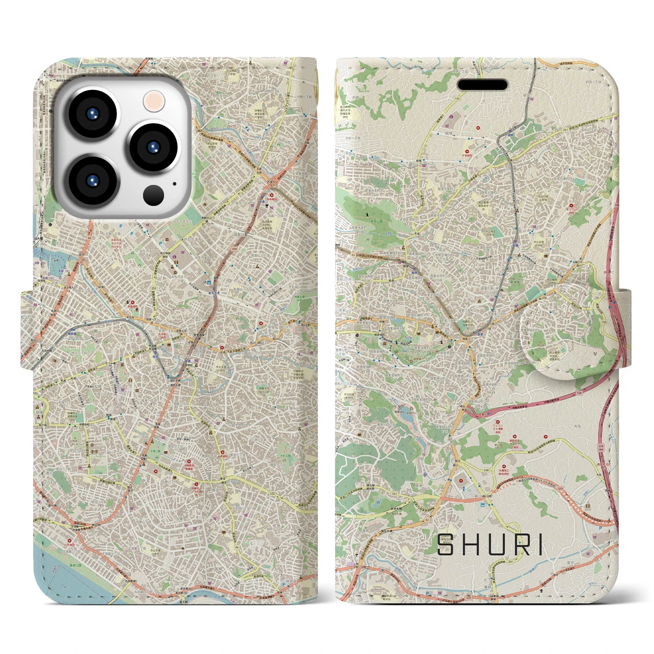 【首里(沖縄県)】地図柄iPhoneケース(手帳タイプ)ナチュラル・iPhone 13 Pro 用