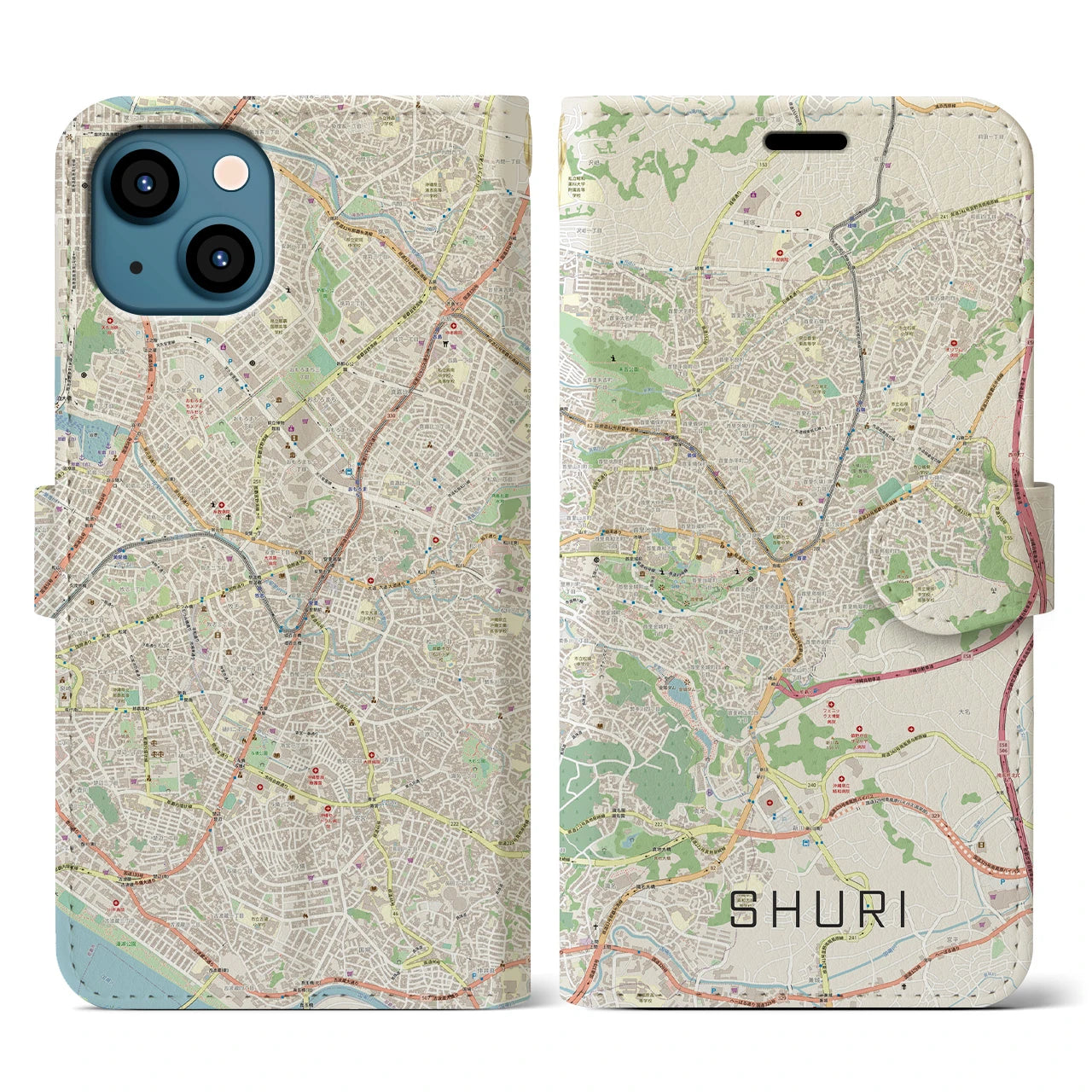 【首里(沖縄県)】地図柄iPhoneケース(手帳タイプ)ナチュラル・iPhone 13 用