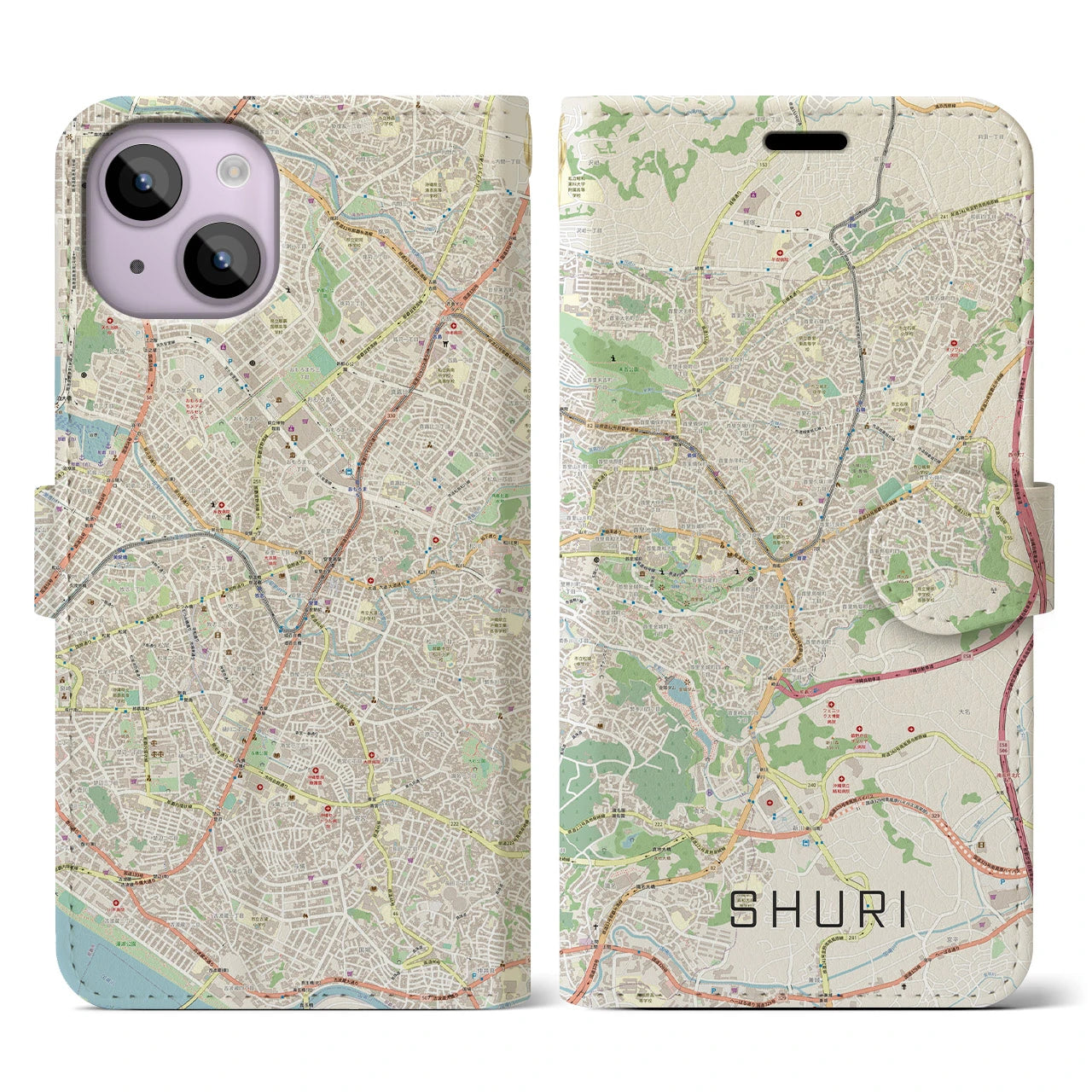 【首里(沖縄県)】地図柄iPhoneケース(手帳タイプ)ナチュラル・iPhone 14 用