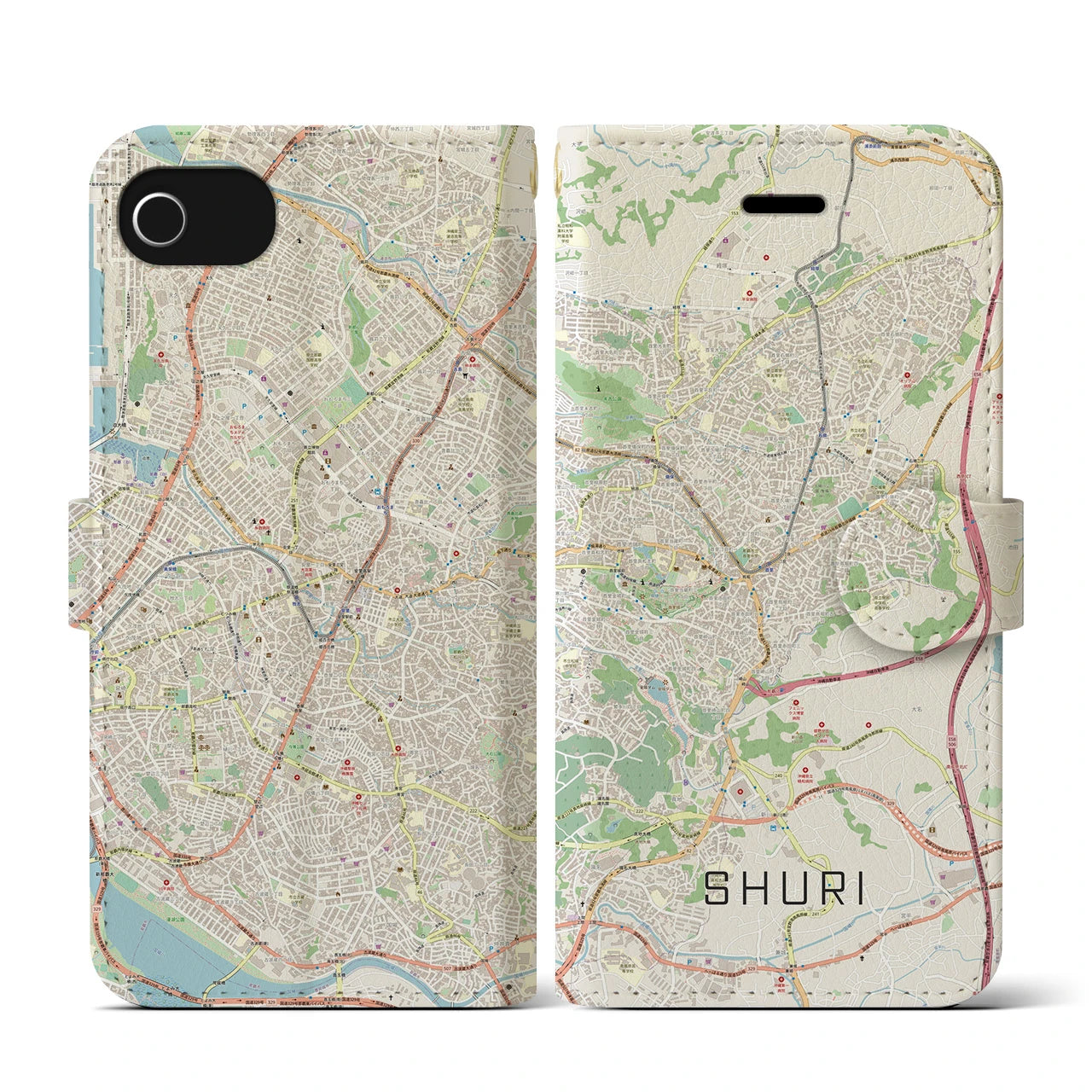 【首里(沖縄県)】地図柄iPhoneケース(手帳タイプ)ナチュラル・iPhone SE(第3 / 第2世代) / 8 / 7 / 6s / 6 用