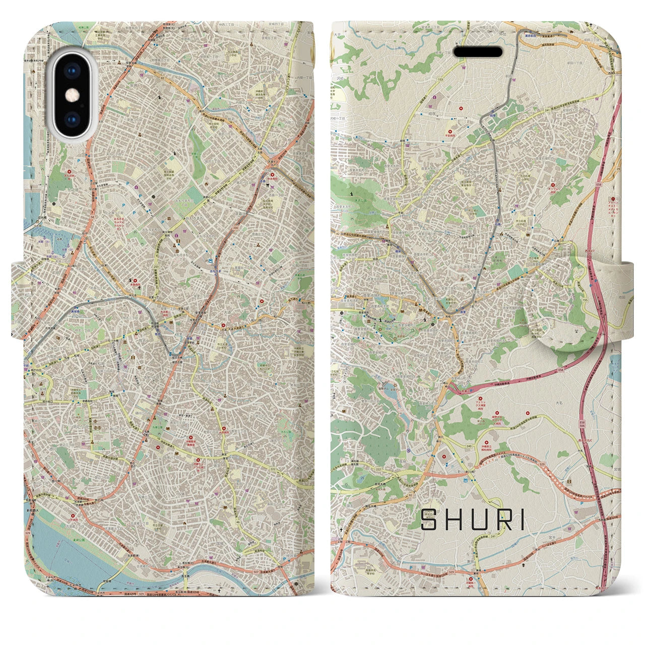 【首里(沖縄県)】地図柄iPhoneケース(手帳タイプ)ナチュラル・iPhone XS Max 用