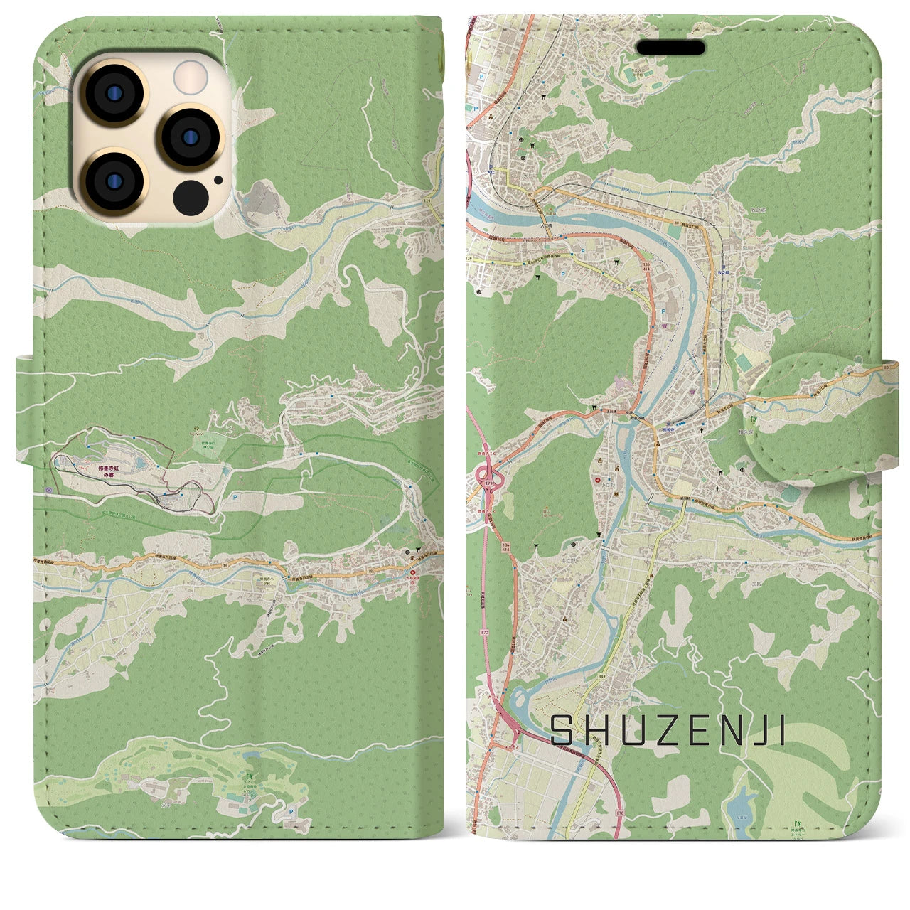 【修善寺(静岡県)】地図柄iPhoneケース(手帳タイプ)ナチュラル・iPhone 12 Pro Max 用