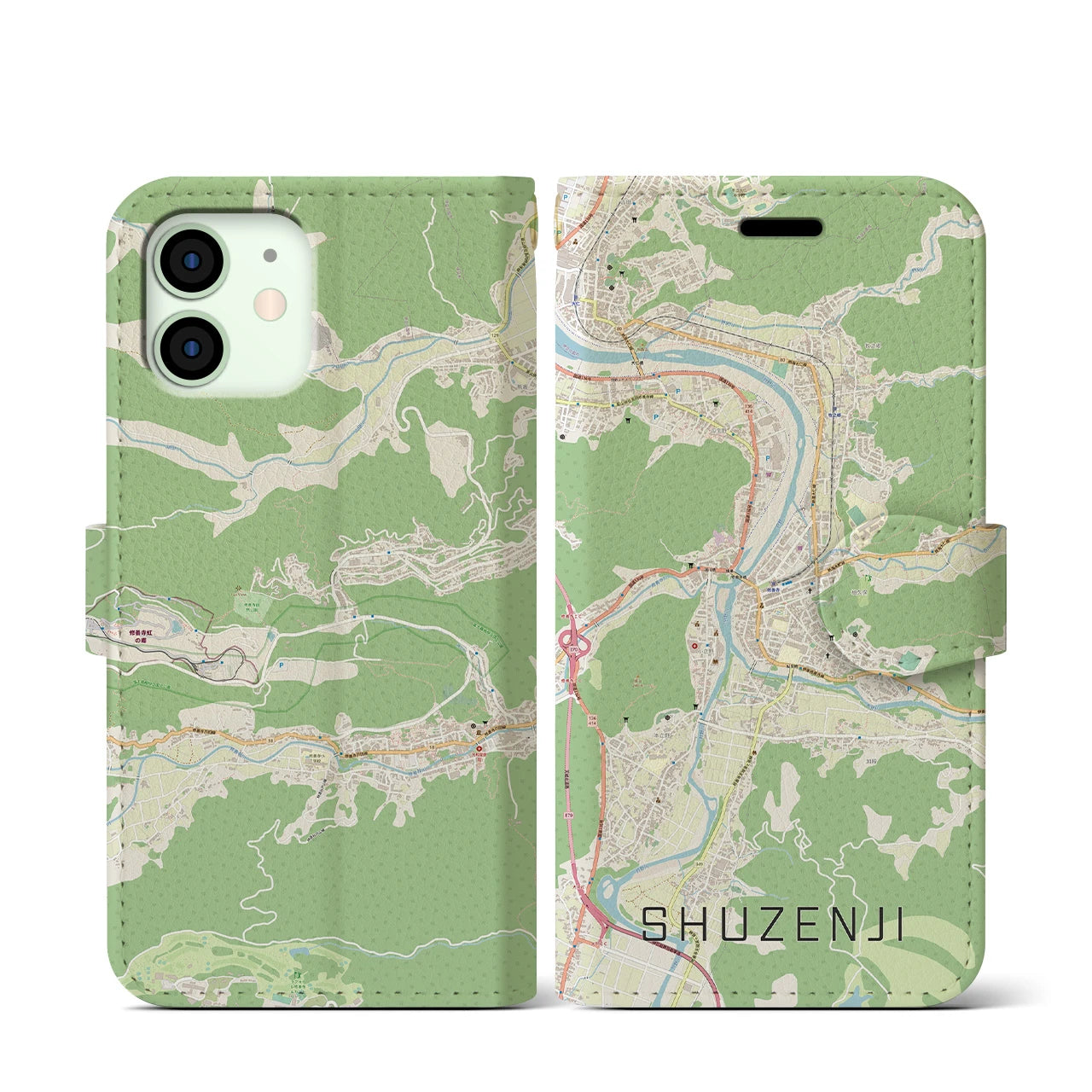 【修善寺(静岡県)】地図柄iPhoneケース(手帳タイプ)ナチュラル・iPhone 12 mini 用