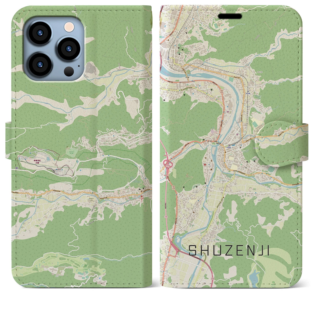 【修善寺(静岡県)】地図柄iPhoneケース(手帳タイプ)ナチュラル・iPhone 13 Pro Max 用